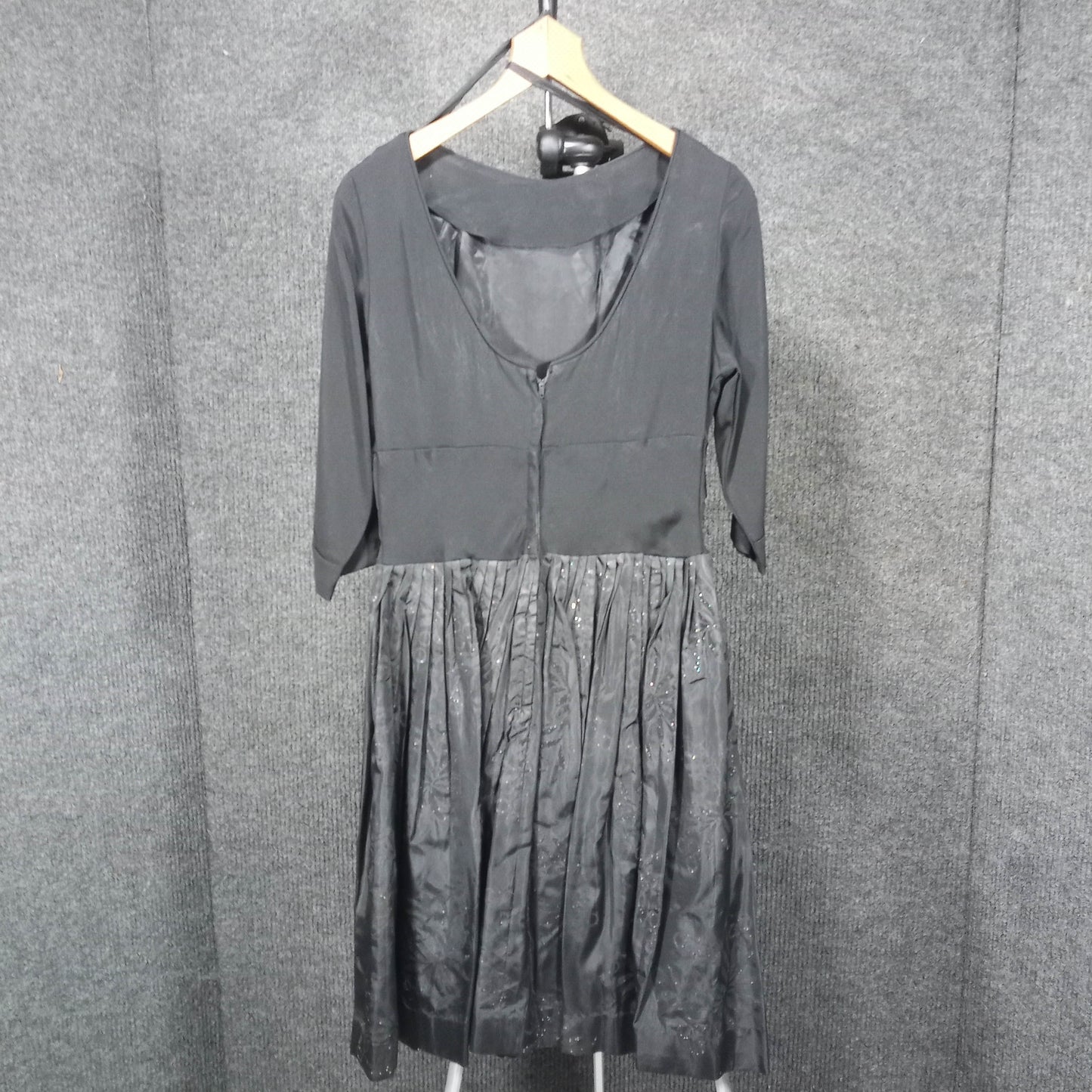1980's Black Rayon and Taffeta Skirt Vintage Dress