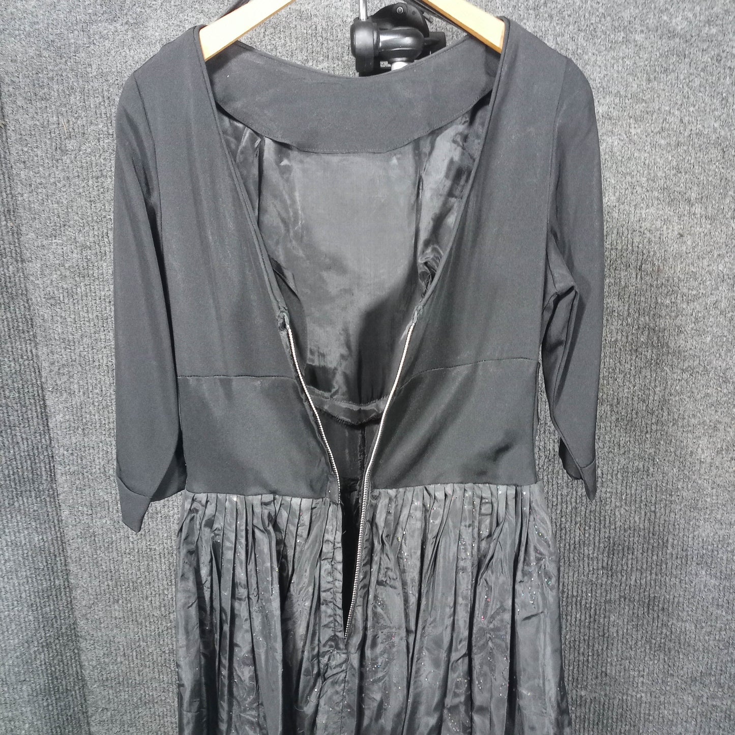 1980's Black Rayon and Taffeta Skirt Vintage Dress
