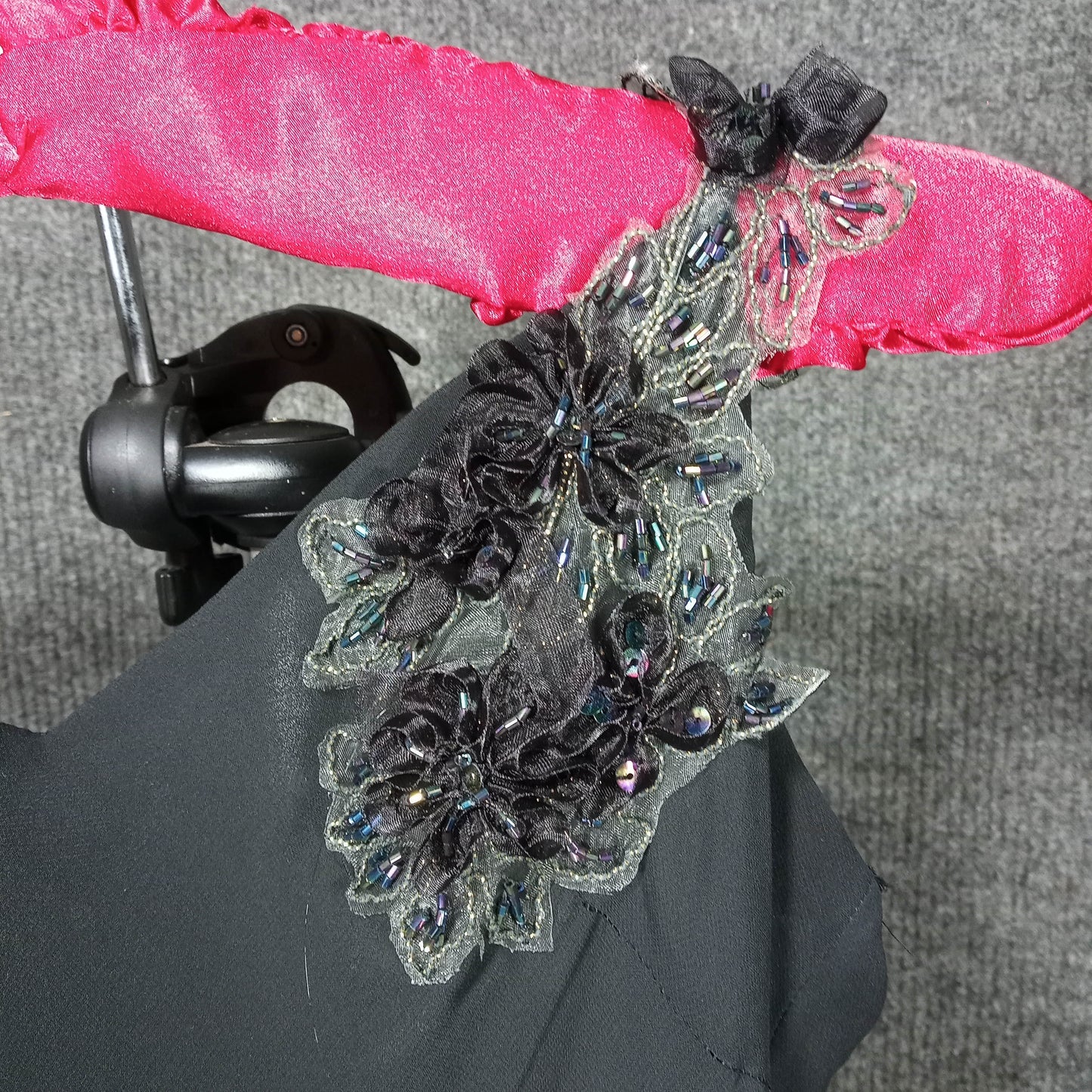 1970's Black Rayon Flapper Style Vintage Dress
