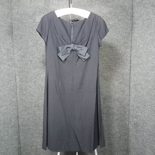 1960's Vintage Black Rayon Vintage Dress with Center Bow