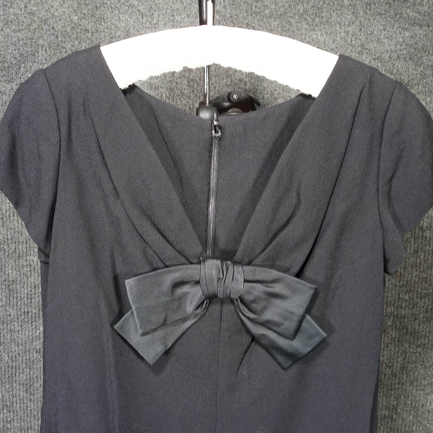 1960's Black Rayon Vintage Dress with Center Bow