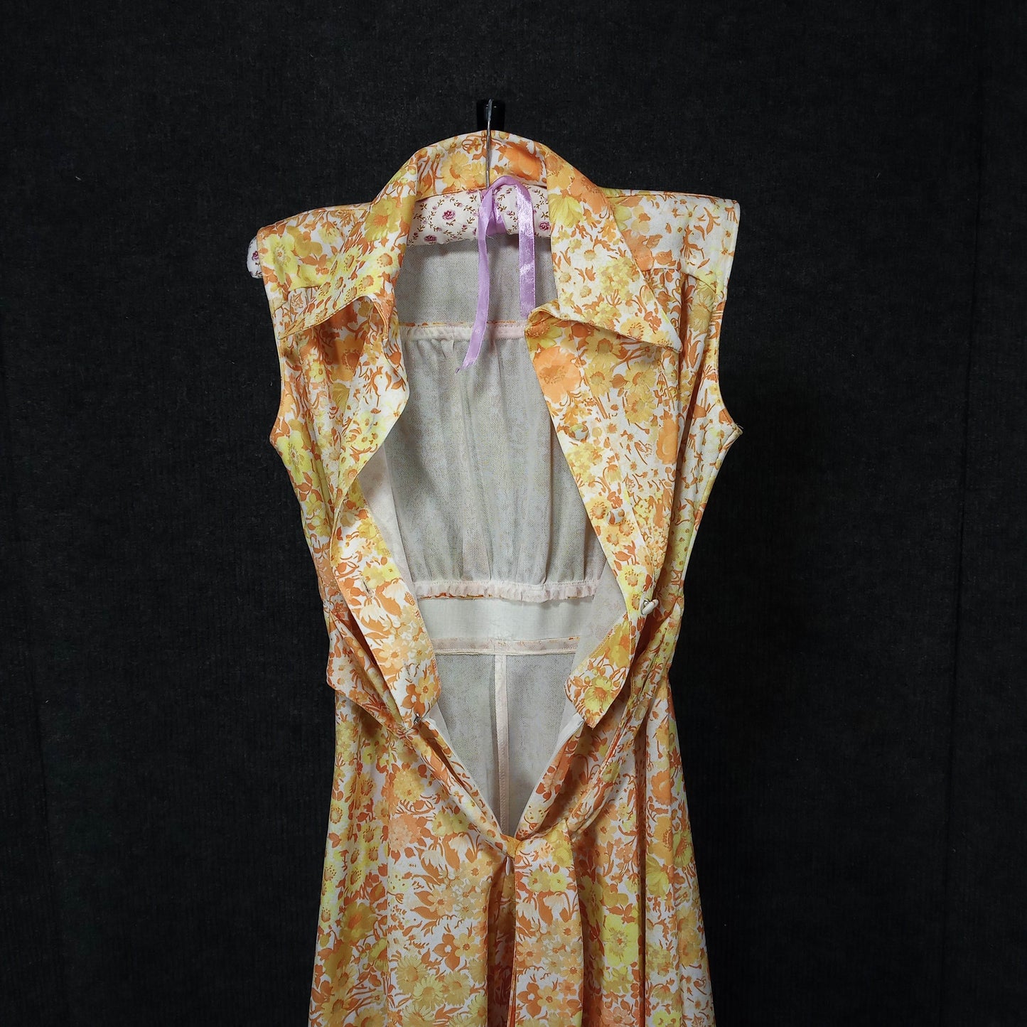 1950's Orange White Floral Drop Waste Bow Dress