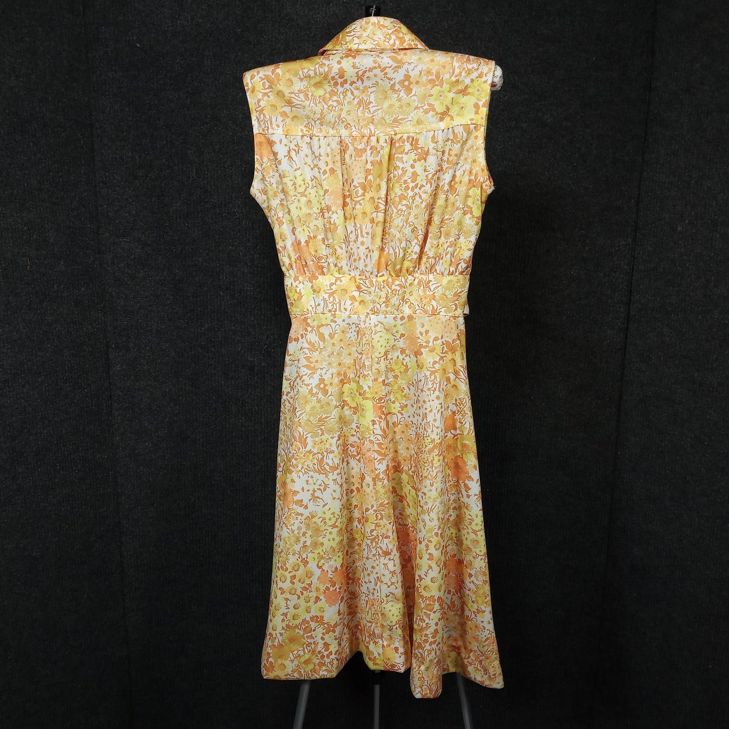 1950's Orange White Floral Drop Waste Bow Dress