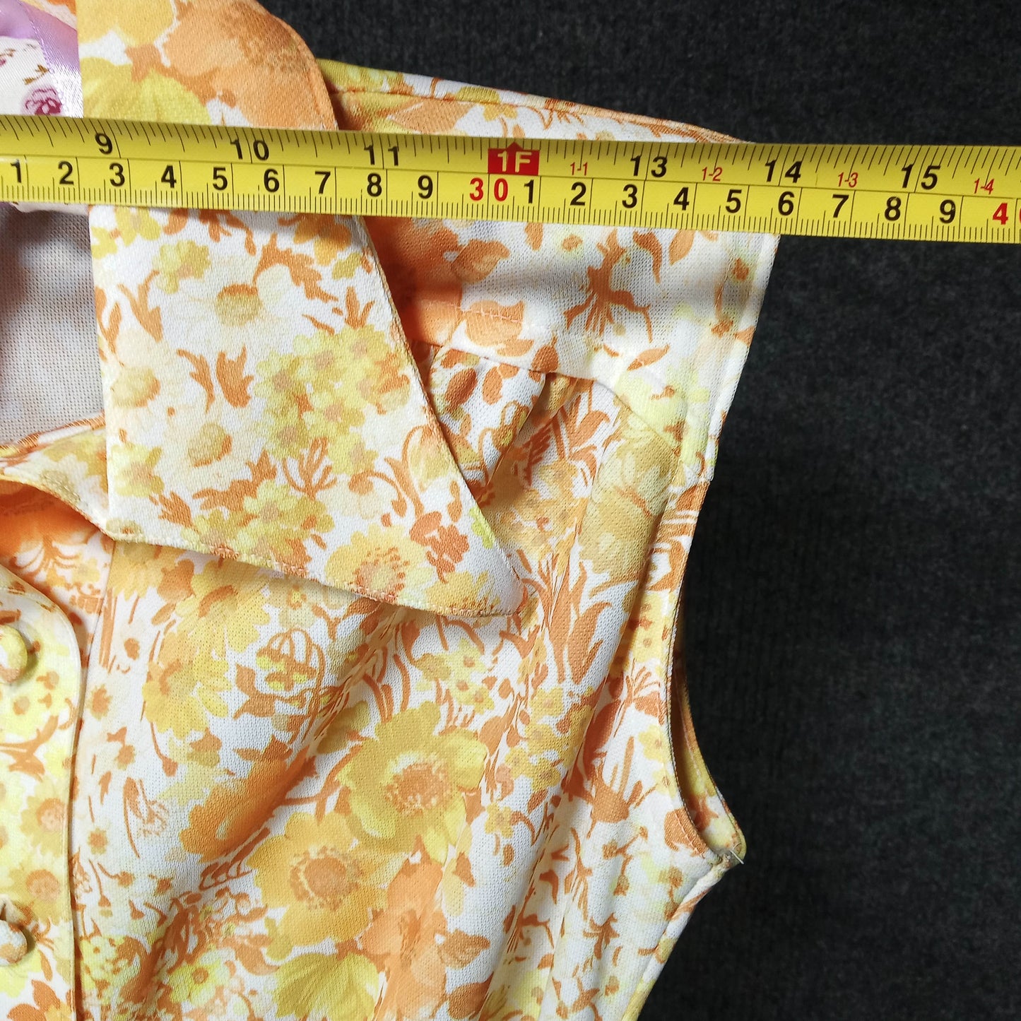 1950's Orange White Floral Drop Waste Bow Dress