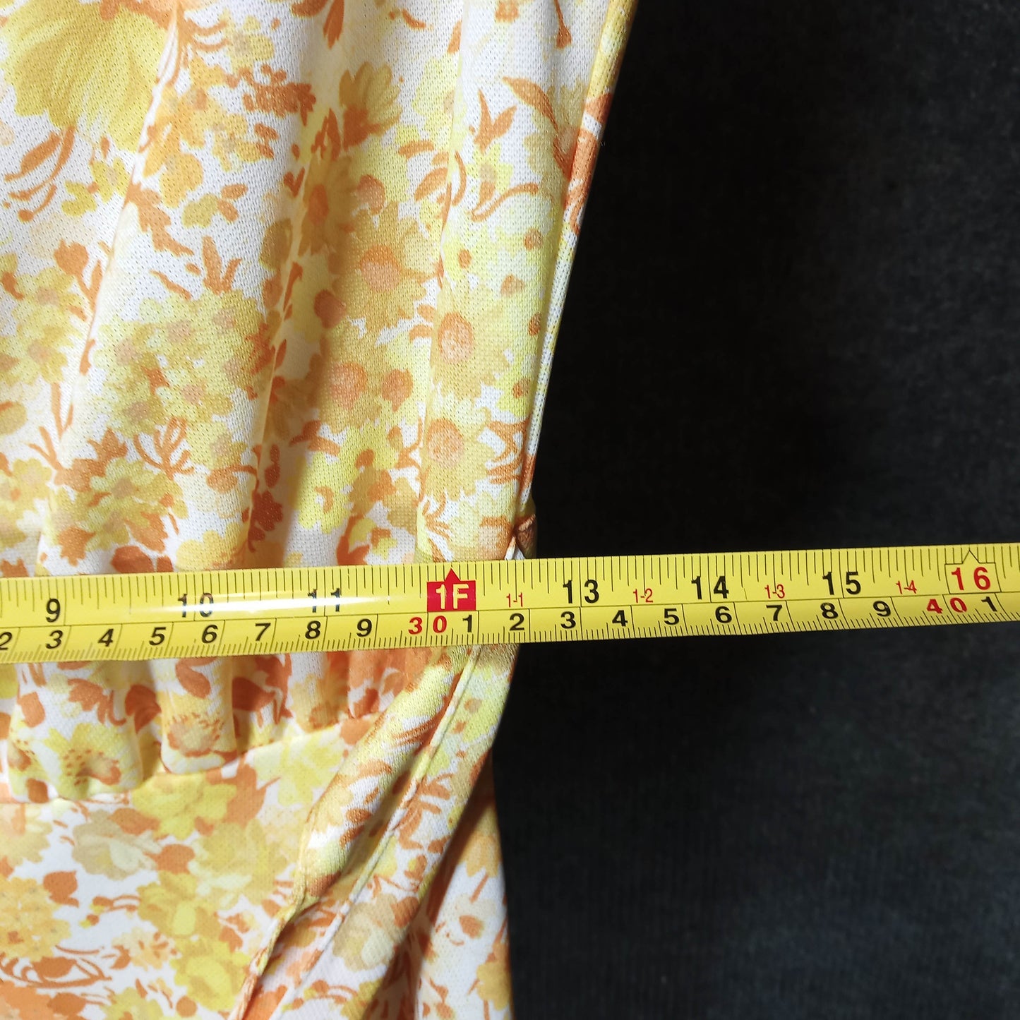 1950's Orange White Floral Drop Waste Bow Dress