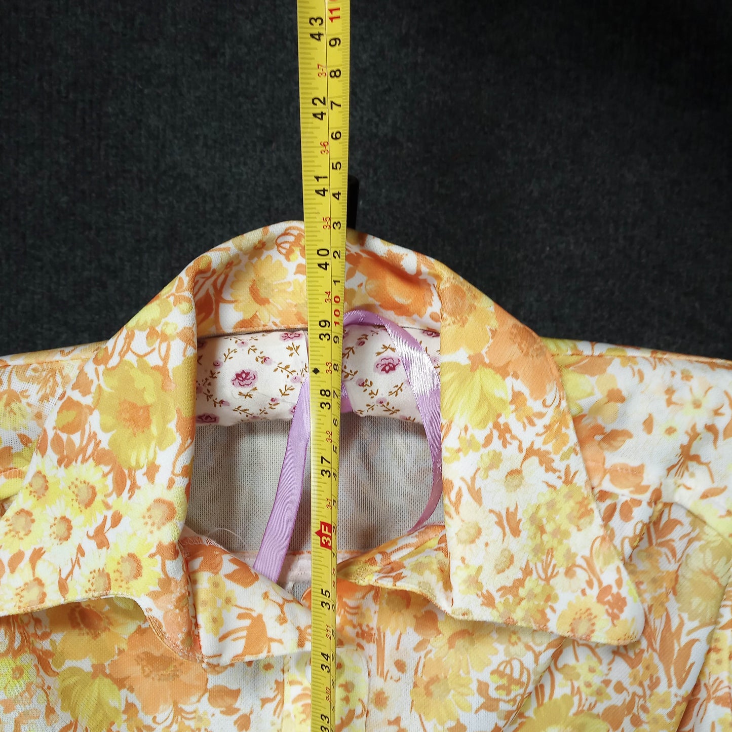 1950's Orange White Floral Drop Waste Bow Dress