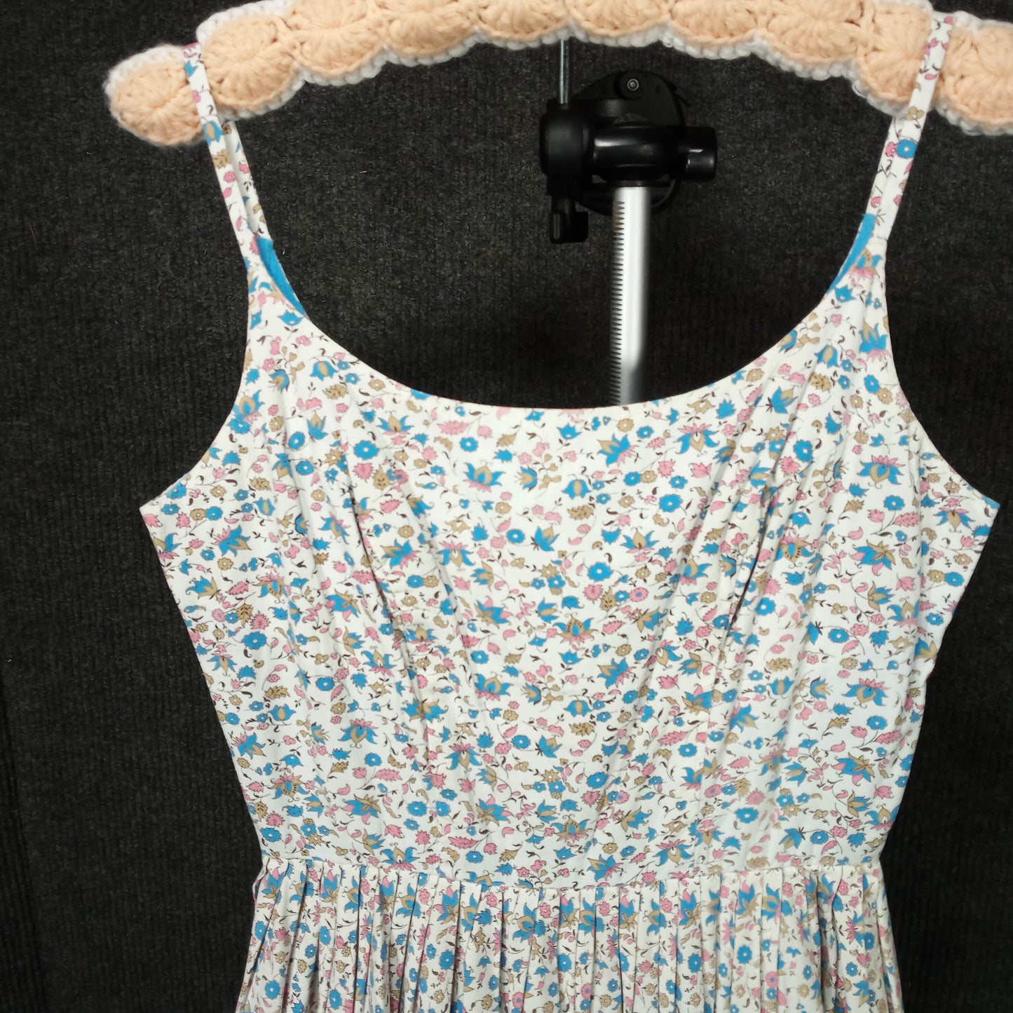 1960's White and Blue Floral Sleeveless Vintage Dress by Cover Girl Miami