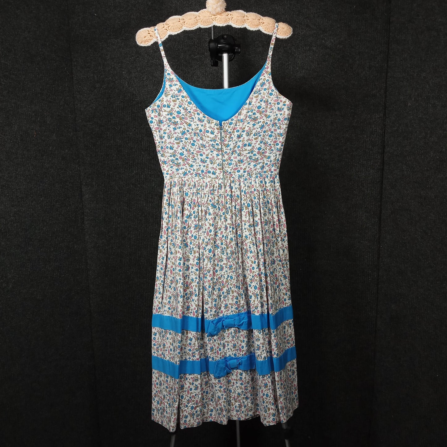 1960's White and Blue Floral Sleeveless Vintage Dress by Cover Girl Miami