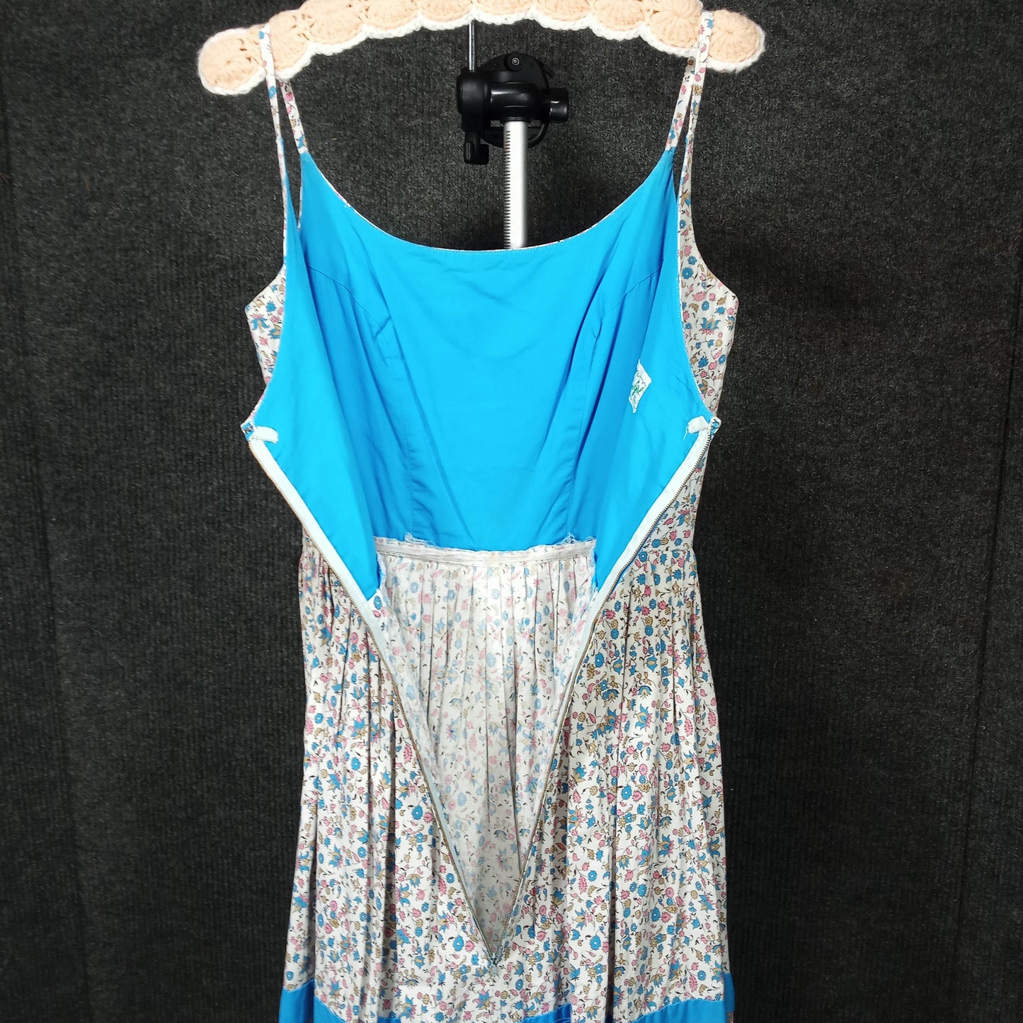 1960's White and Blue Floral Sleeveless Vintage Dress by Cover Girl Miami
