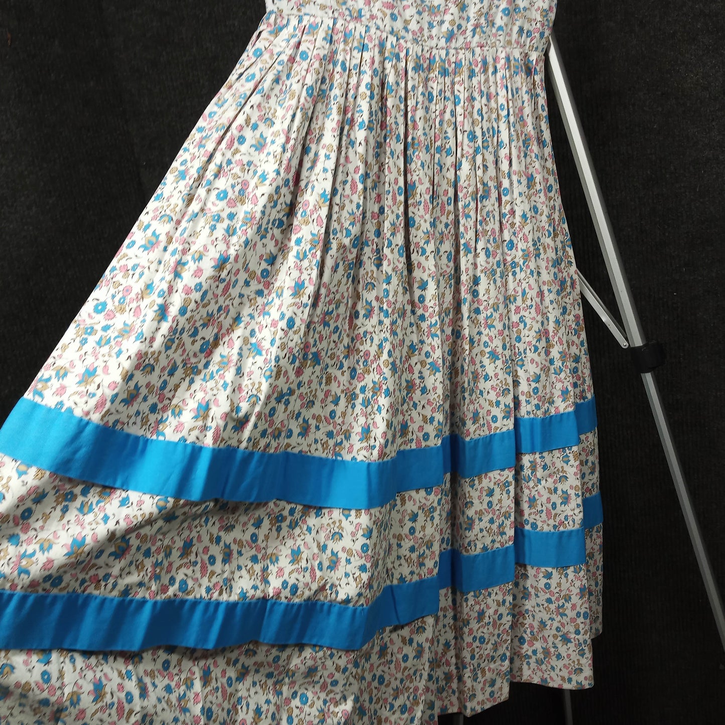 1960's White and Blue Floral Sleeveless Vintage Dress by Cover Girl Miami