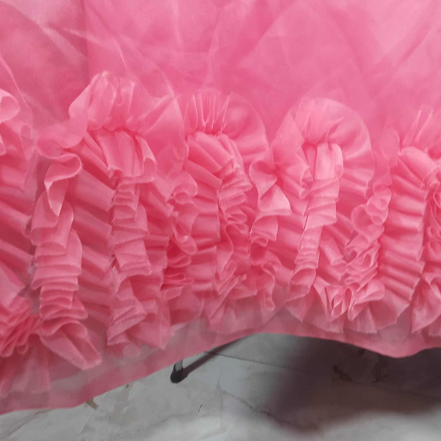 1960's Never Worn Pink Chiffon Ruffle Dress Full Length Gown - Created by Emma Domb