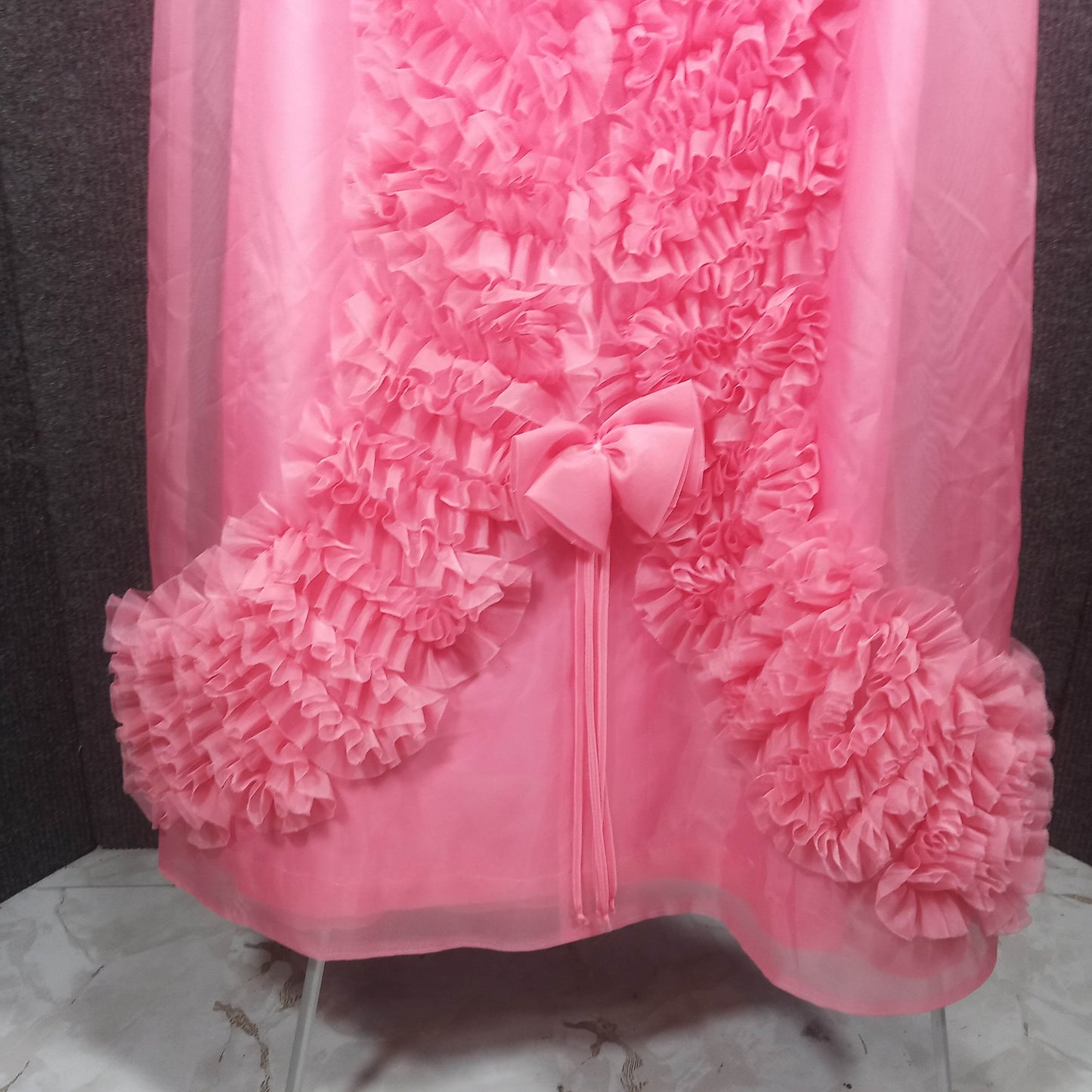 1960's Never Worn Pink Chiffon Ruffle Dress Full Length Gown - Created by Emma Domb