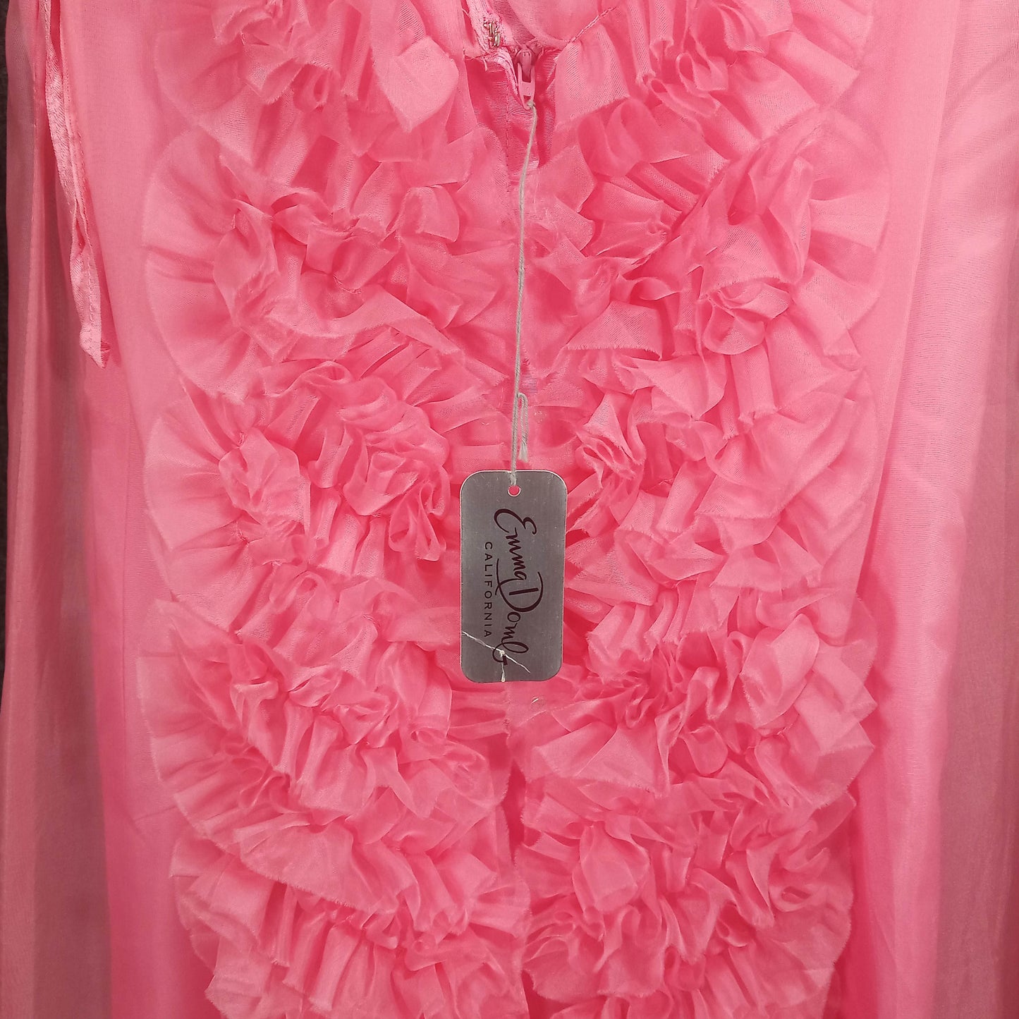 1960's Never Worn Pink Chiffon Ruffle Dress Full Length Gown - Created by Emma Domb