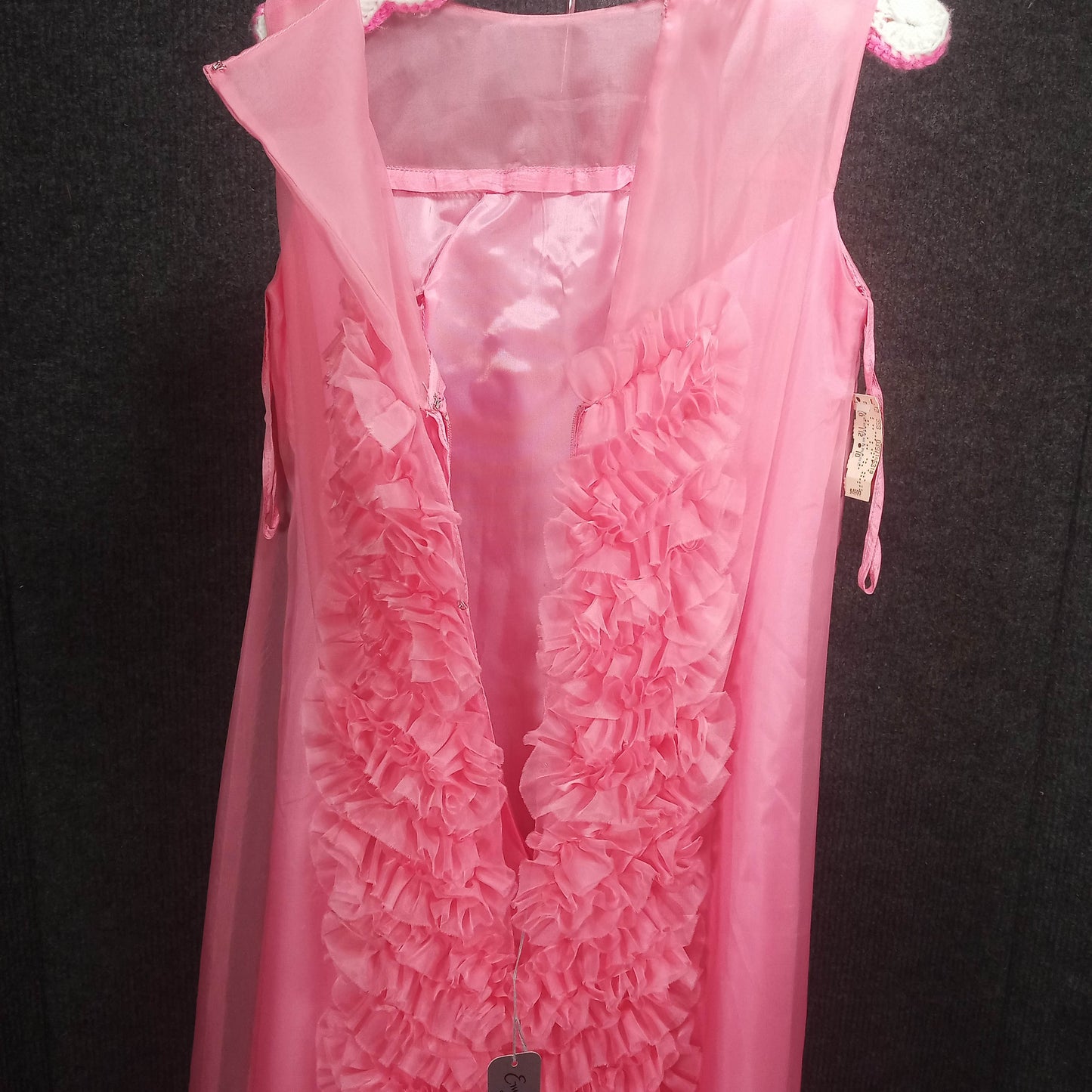 1960's Never Worn Pink Chiffon Ruffle Dress Full Length Gown - Created by Emma Domb