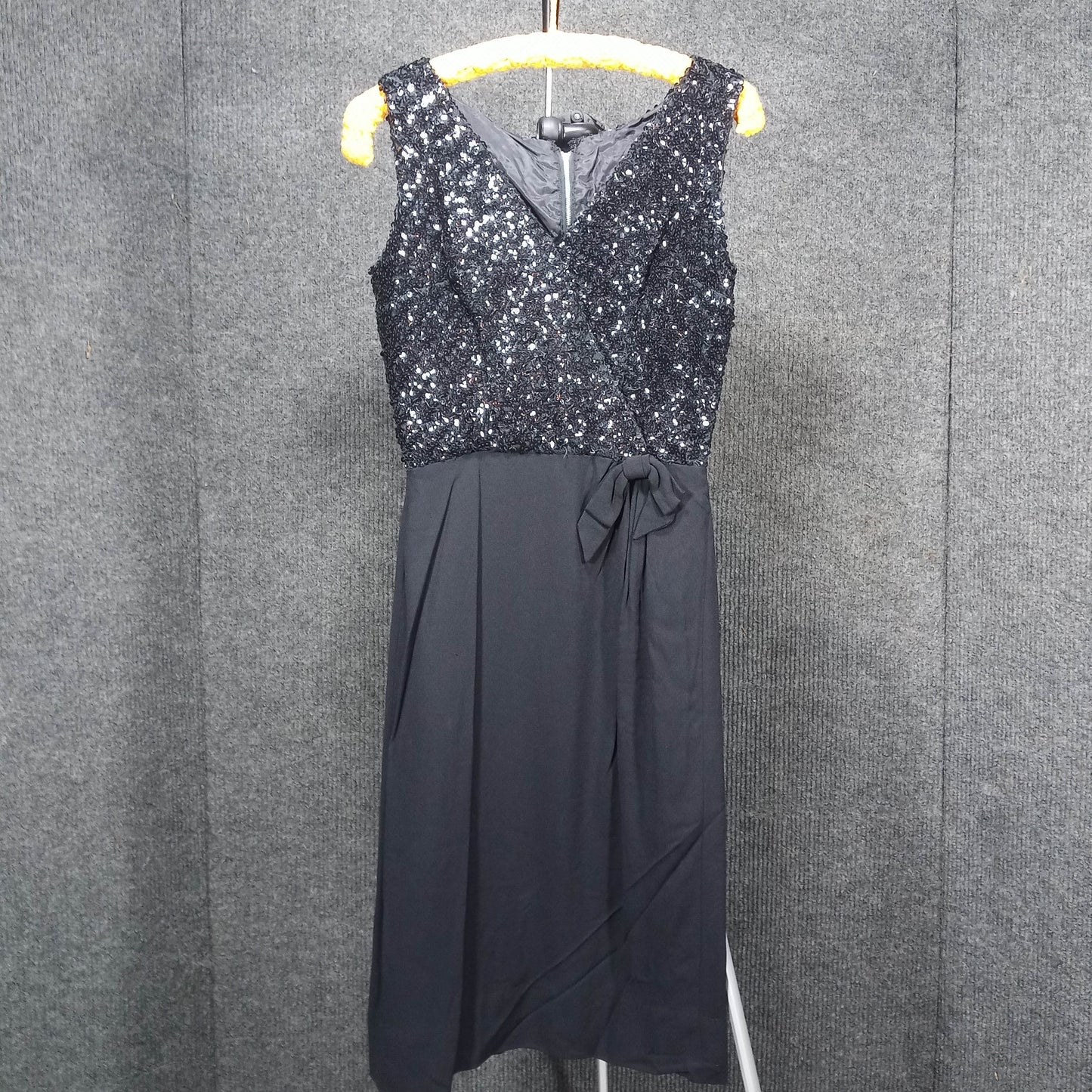 1950's Black Rayon Sequin Bodice Wiggle Dress by Jean of California