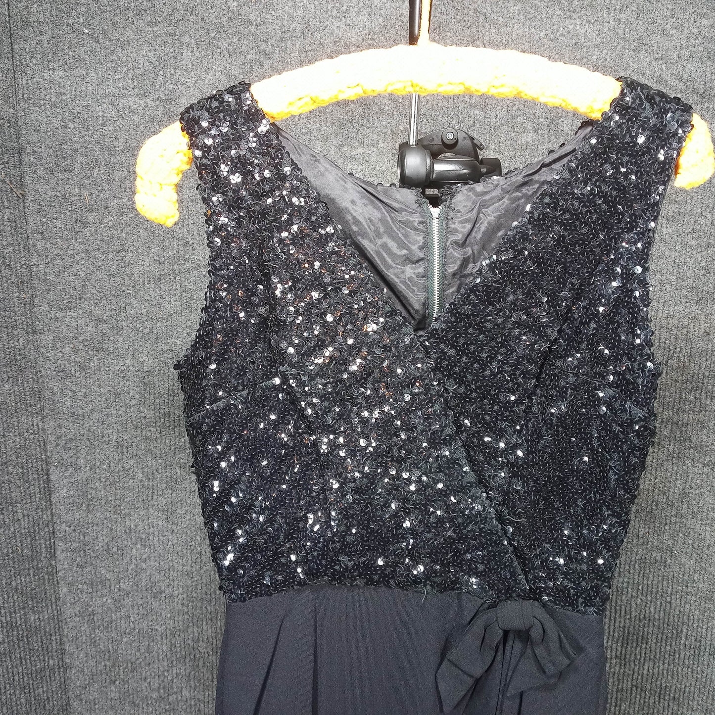1950's Black Rayon Sequin Bodice Wiggle Dress by Jean of California
