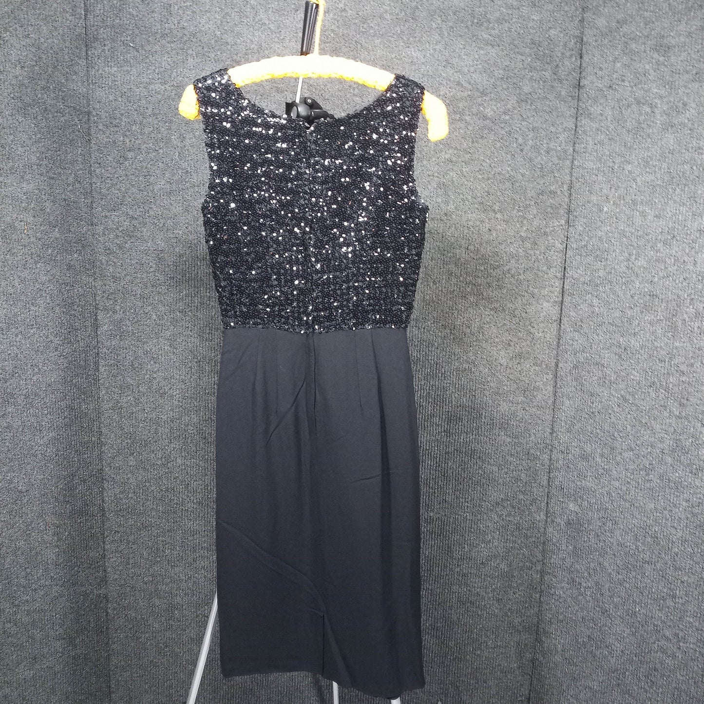 1950's Black Rayon Sequin Bodice Wiggle Dress by Jean of California