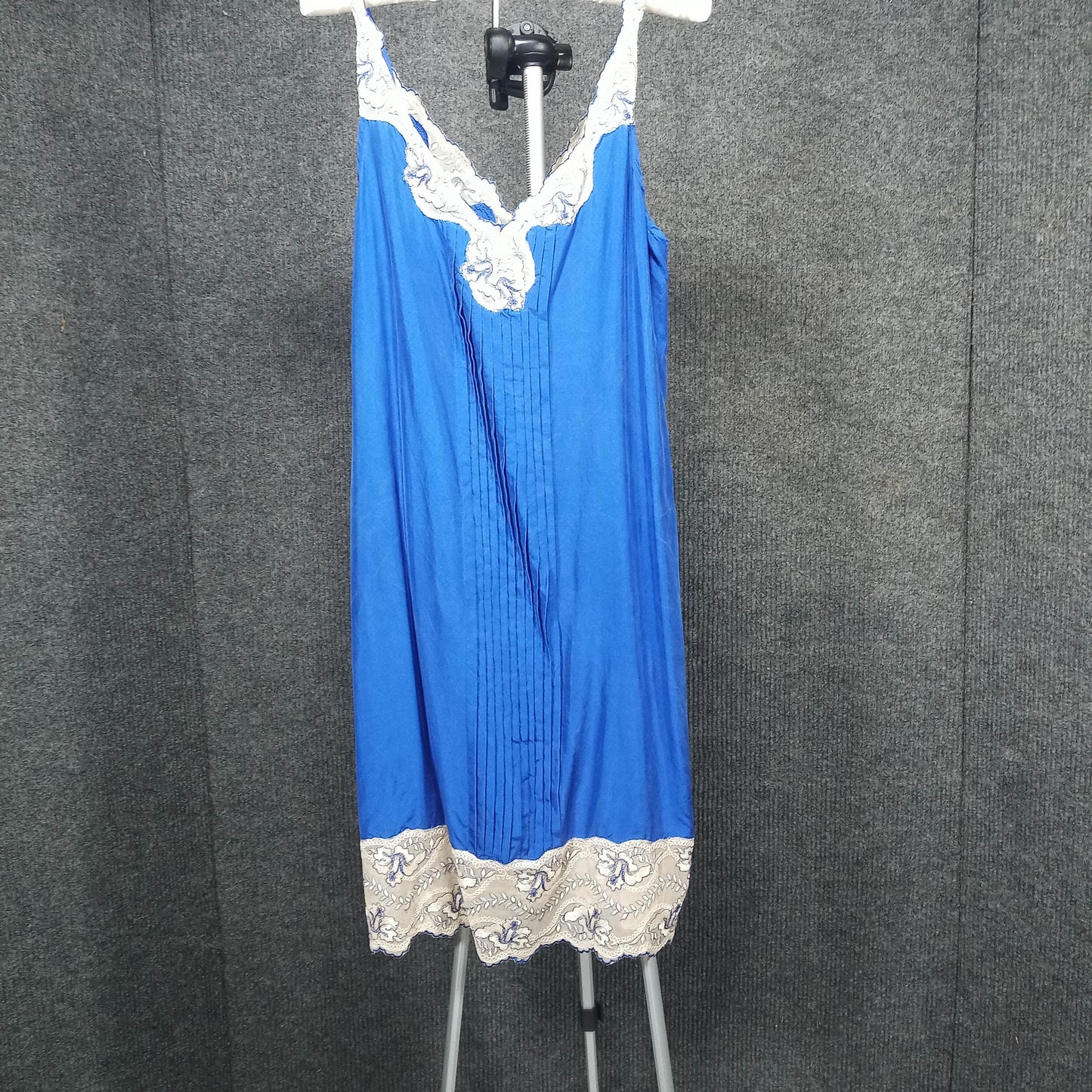 1960's Cobalt Blue Silk Ecru Lace dress