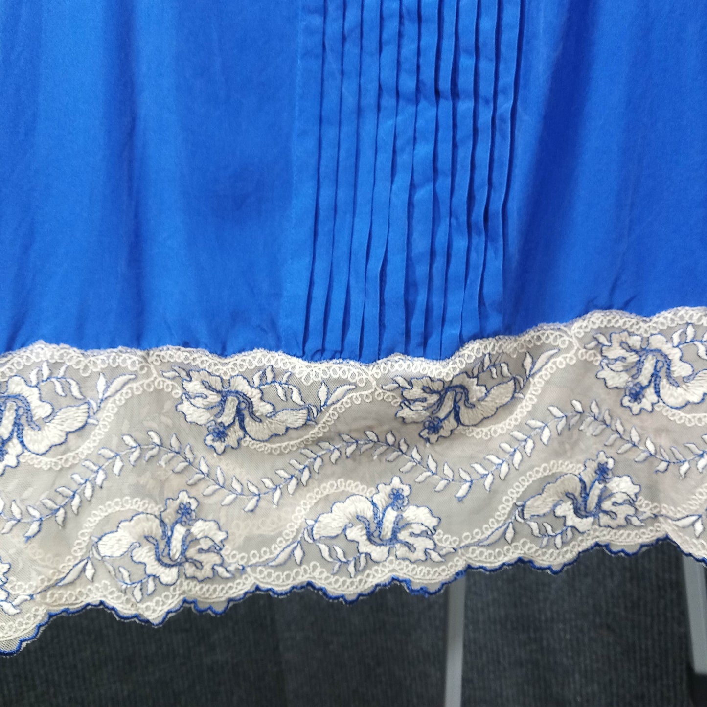 1960's Cobalt Blue Silk Ecru Lace dress