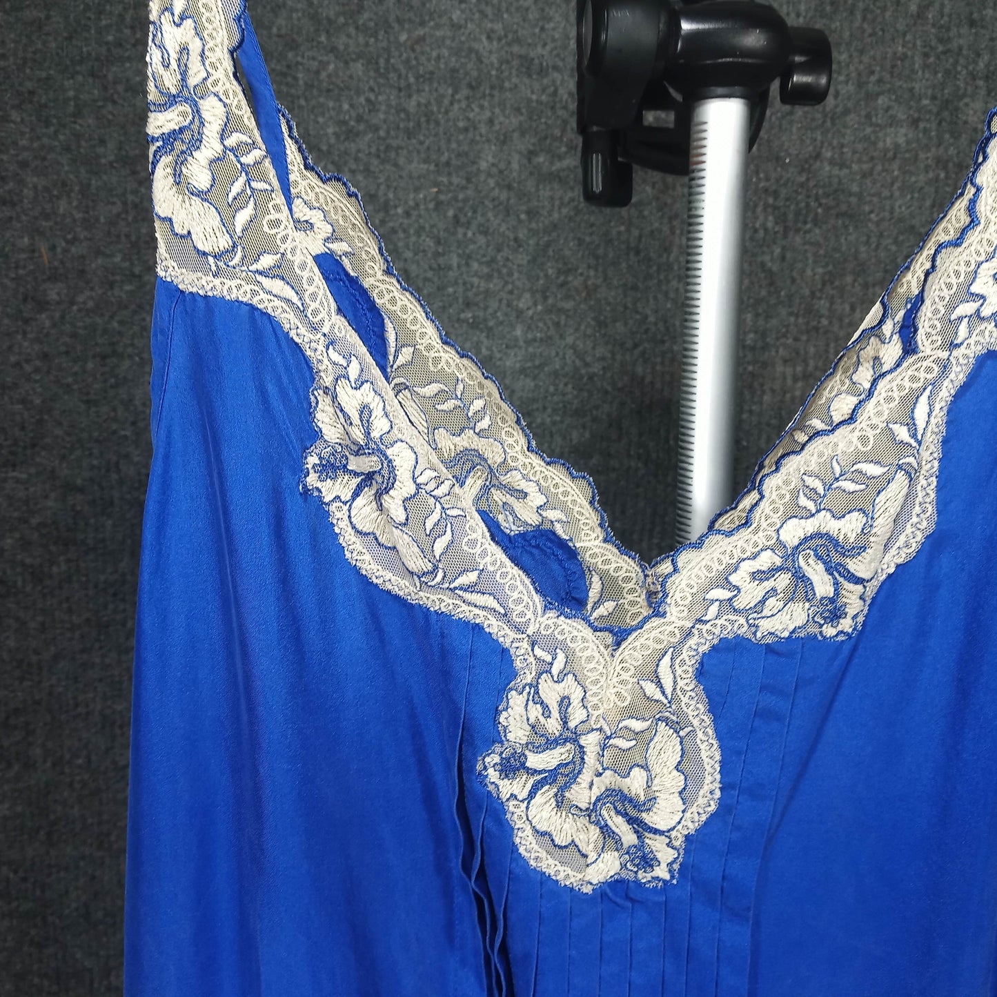 1960's Cobalt Blue Silk Ecru Lace dress