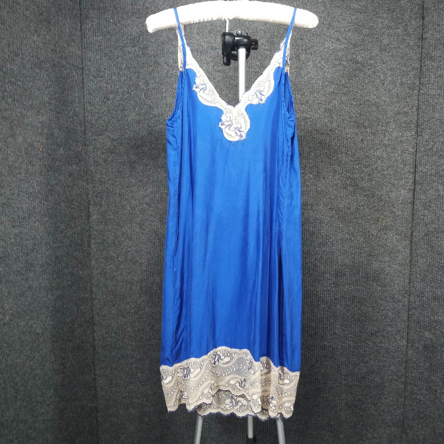 1960's Cobalt Blue Silk Ecru Lace dress