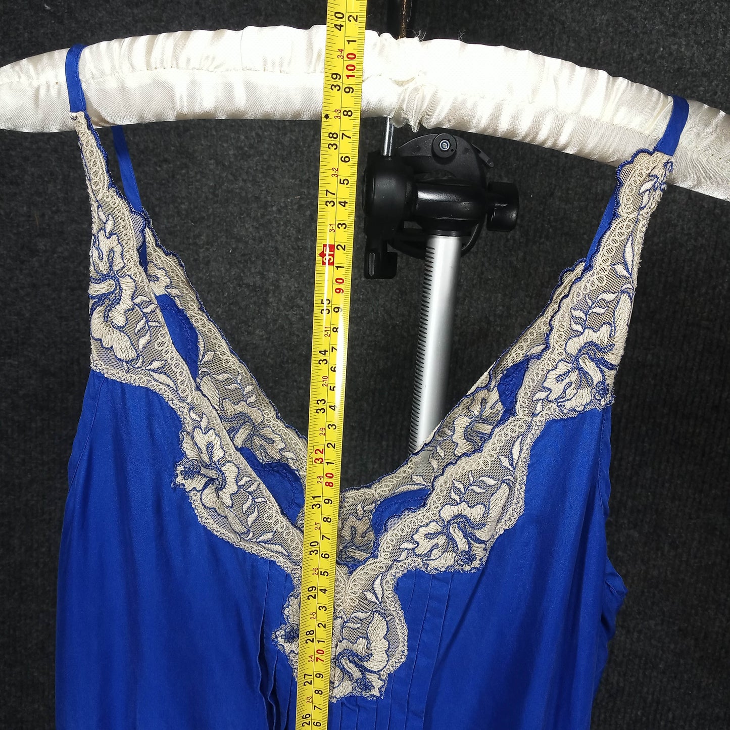 1960's Cobalt Blue Silk Ecru Lace dress