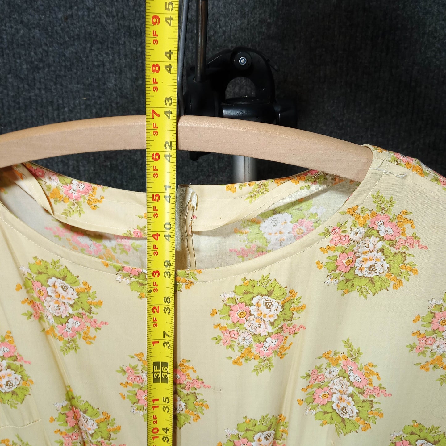 1950s Vintage Ecru Floral Yellow Cotton Circle Dress