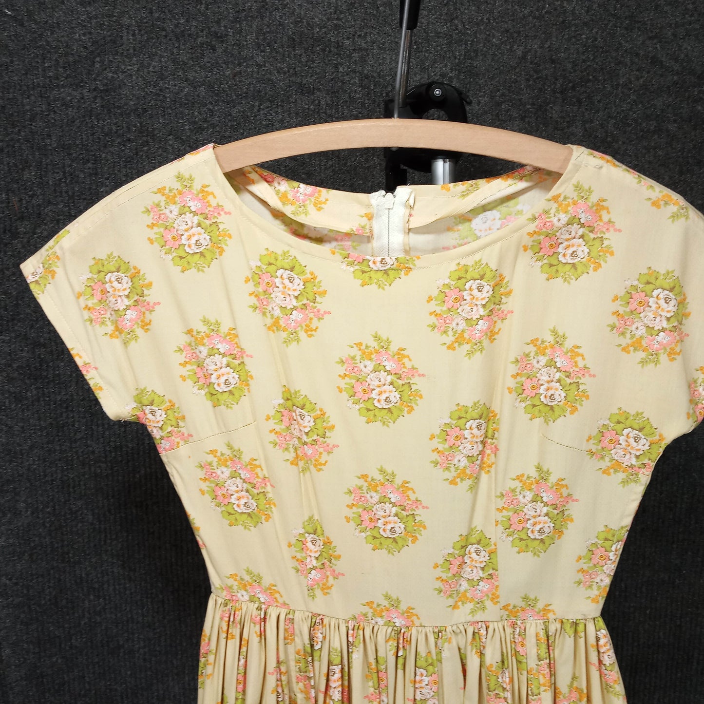 1950's Ecru Floral Yellow Cotton Circle Dress