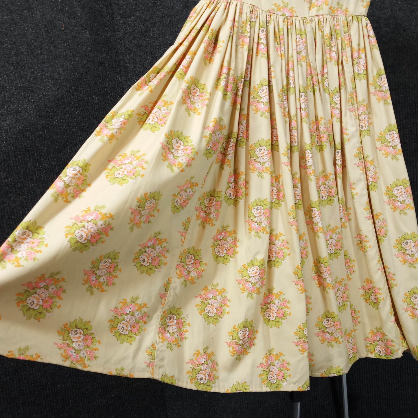 1950's Ecru Floral Yellow Cotton Circle Dress