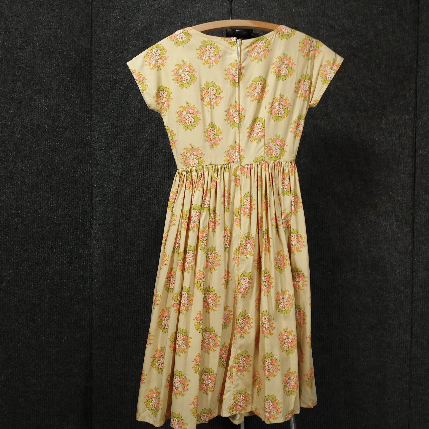 1950's Ecru Floral Yellow Cotton Circle Dress