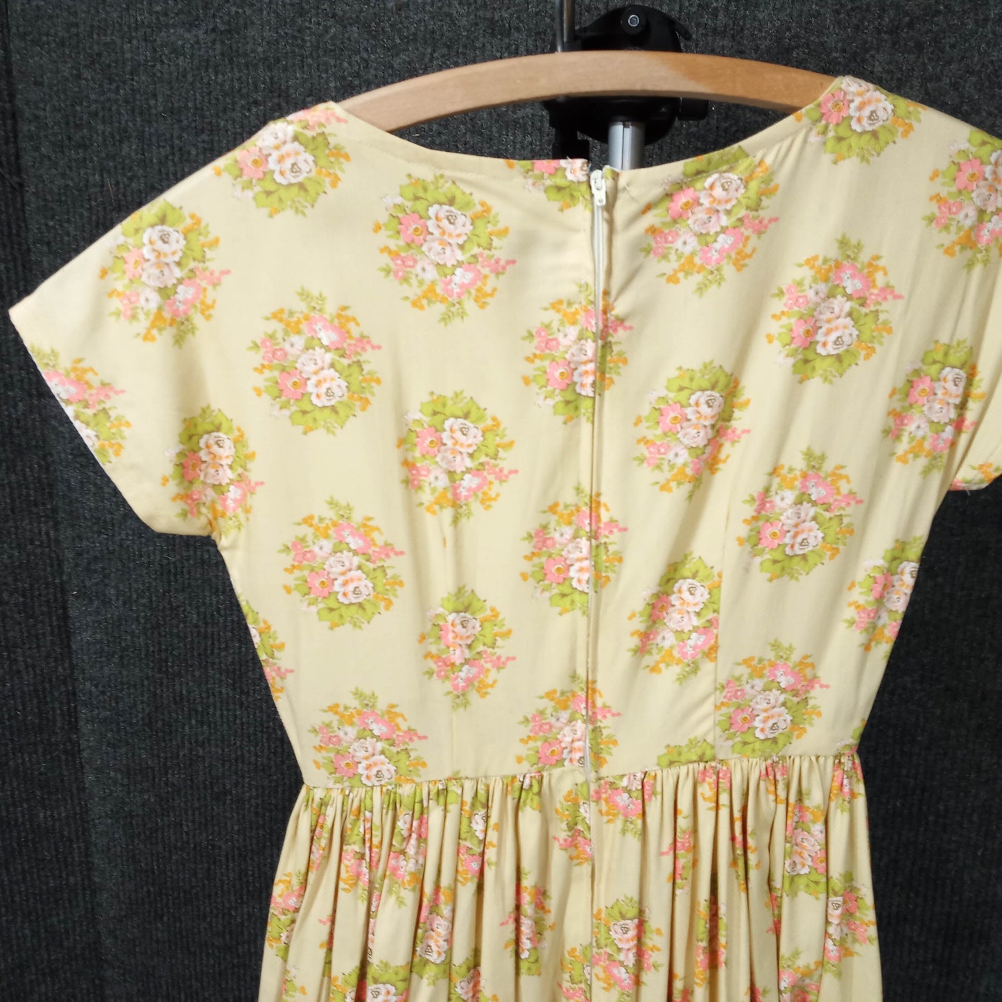 1950's Ecru Floral Yellow Cotton Circle Dress