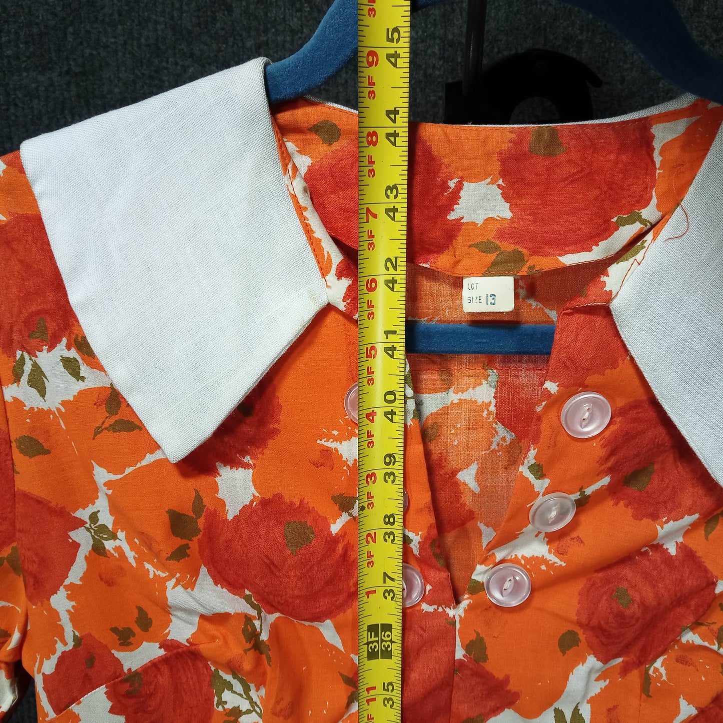 1960s Vintage DOrange and White Floral Drop Waist Bow Dress