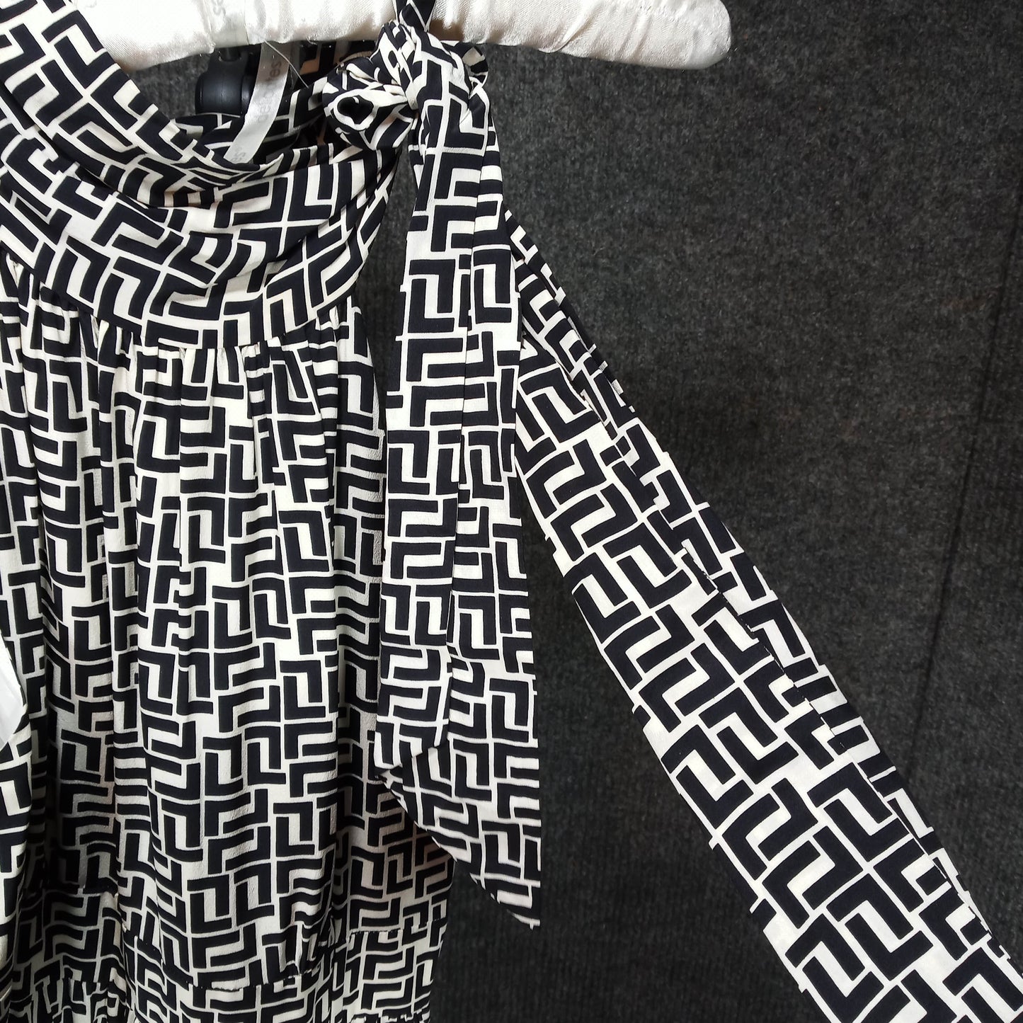 1960's Black White Abstract Print Silk Dress by Shoshanna