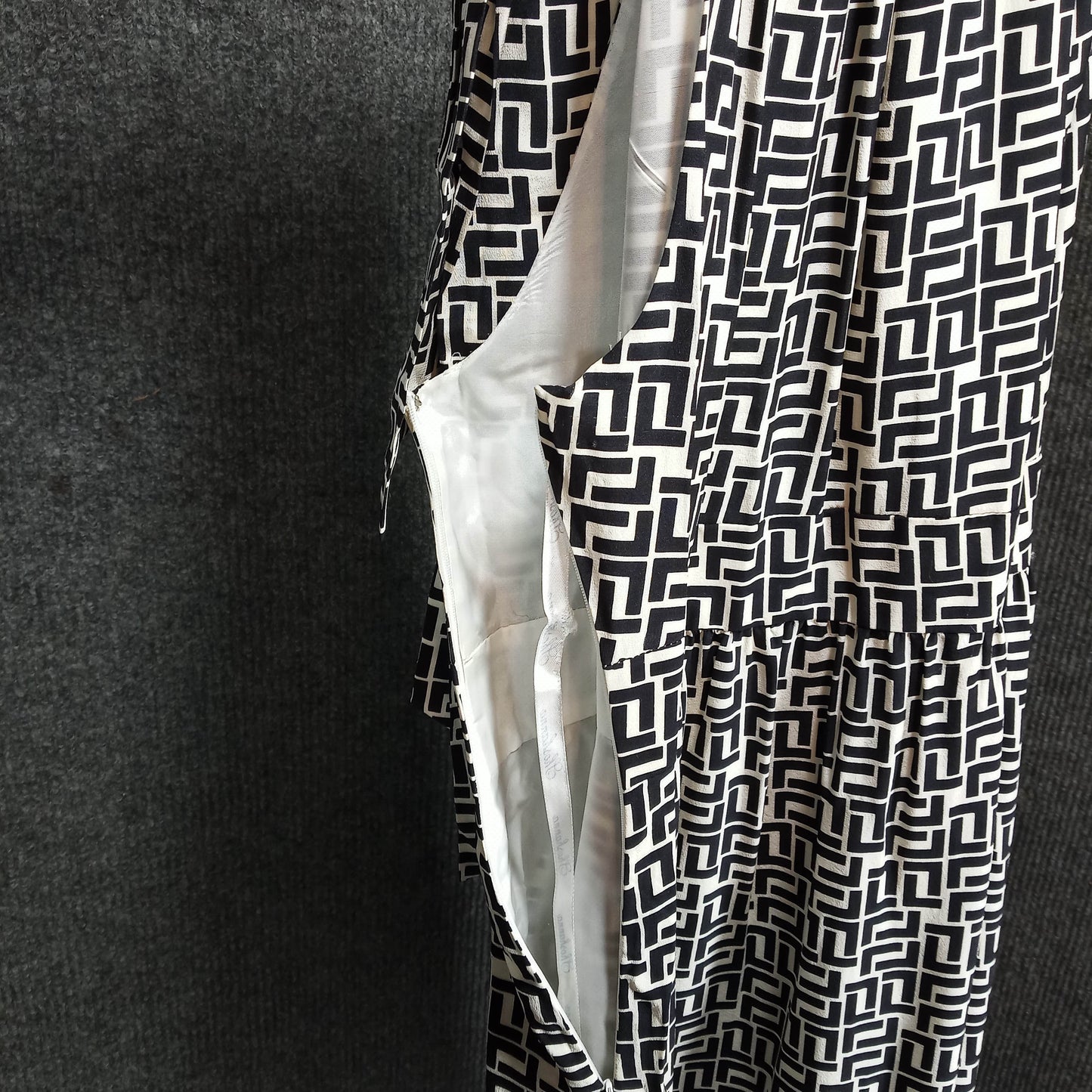 1960's Black White Abstract Print Silk Dress by Shoshanna
