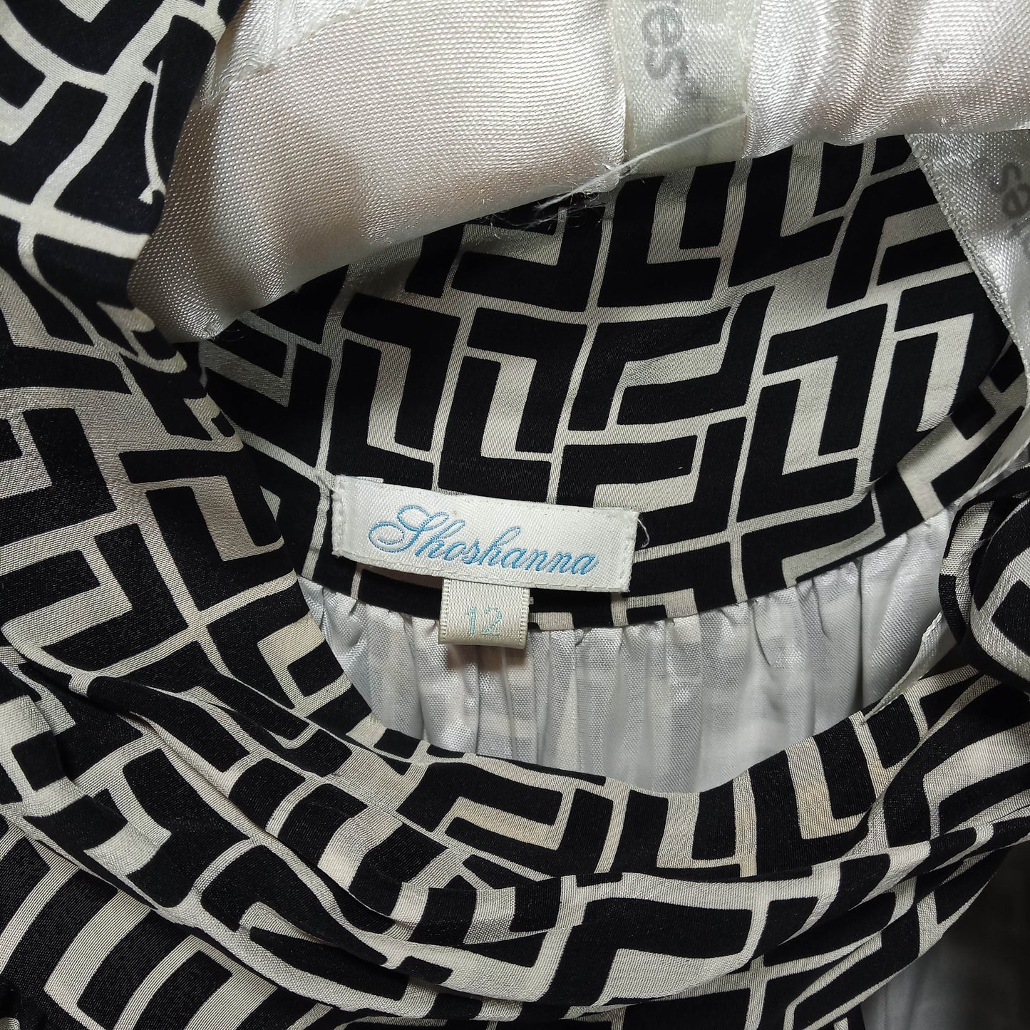 1960's Black White Abstract Print Silk Dress by Shoshanna