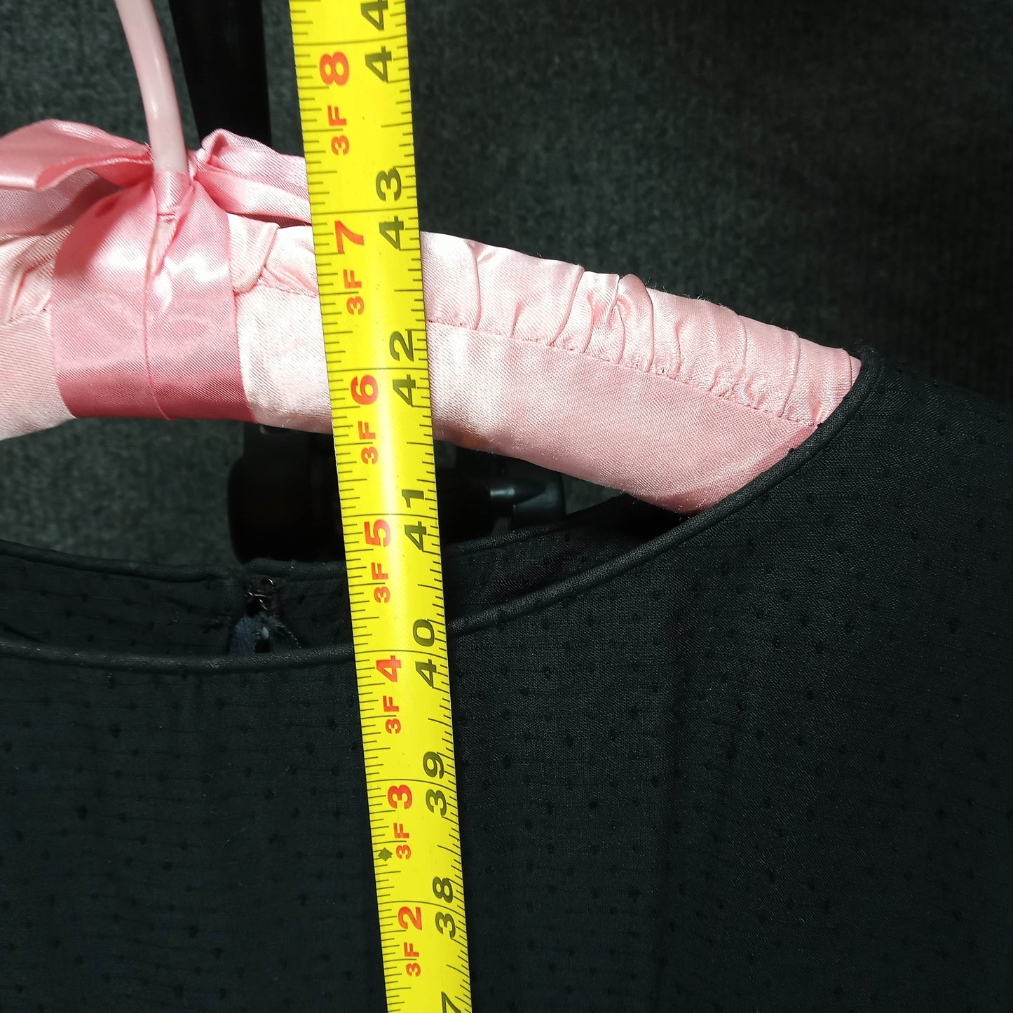 1950s Vintage Black Cotton Nubby Dot A-line Dress with Bow