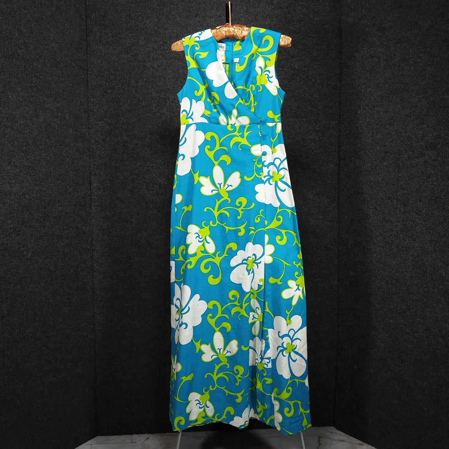 1960's Turquoise and White Hawaiian Column Dress by Darina