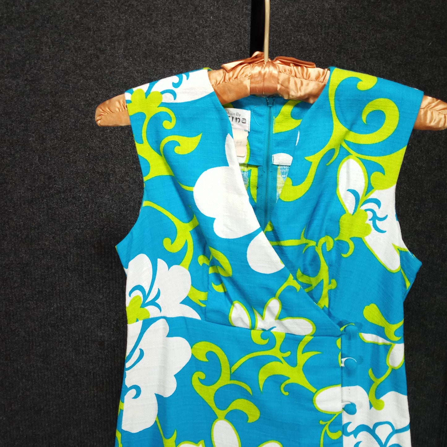 1960's Turquoise and White Hawaiian Column Dress by Darina