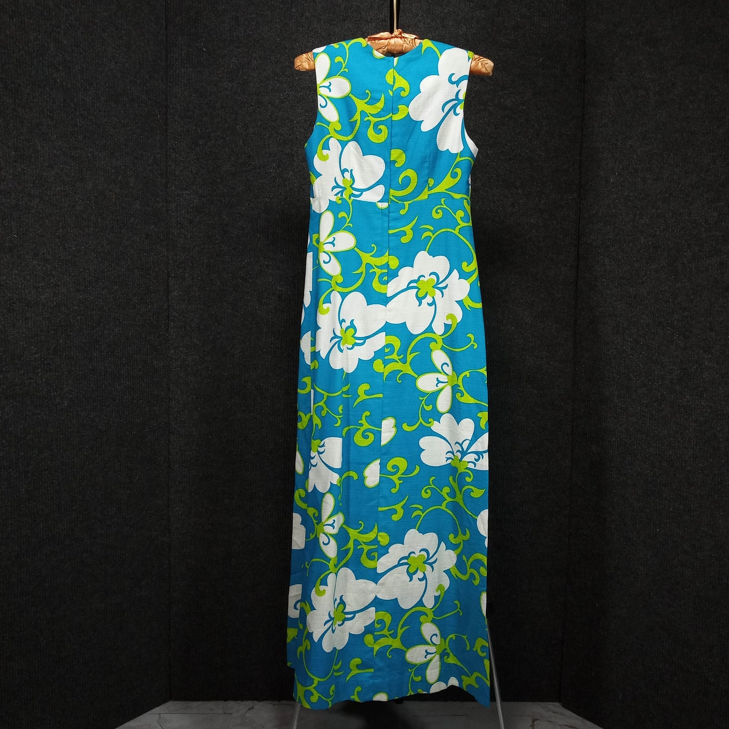 1960's Turquoise and White Hawaiian Column Dress by Darina