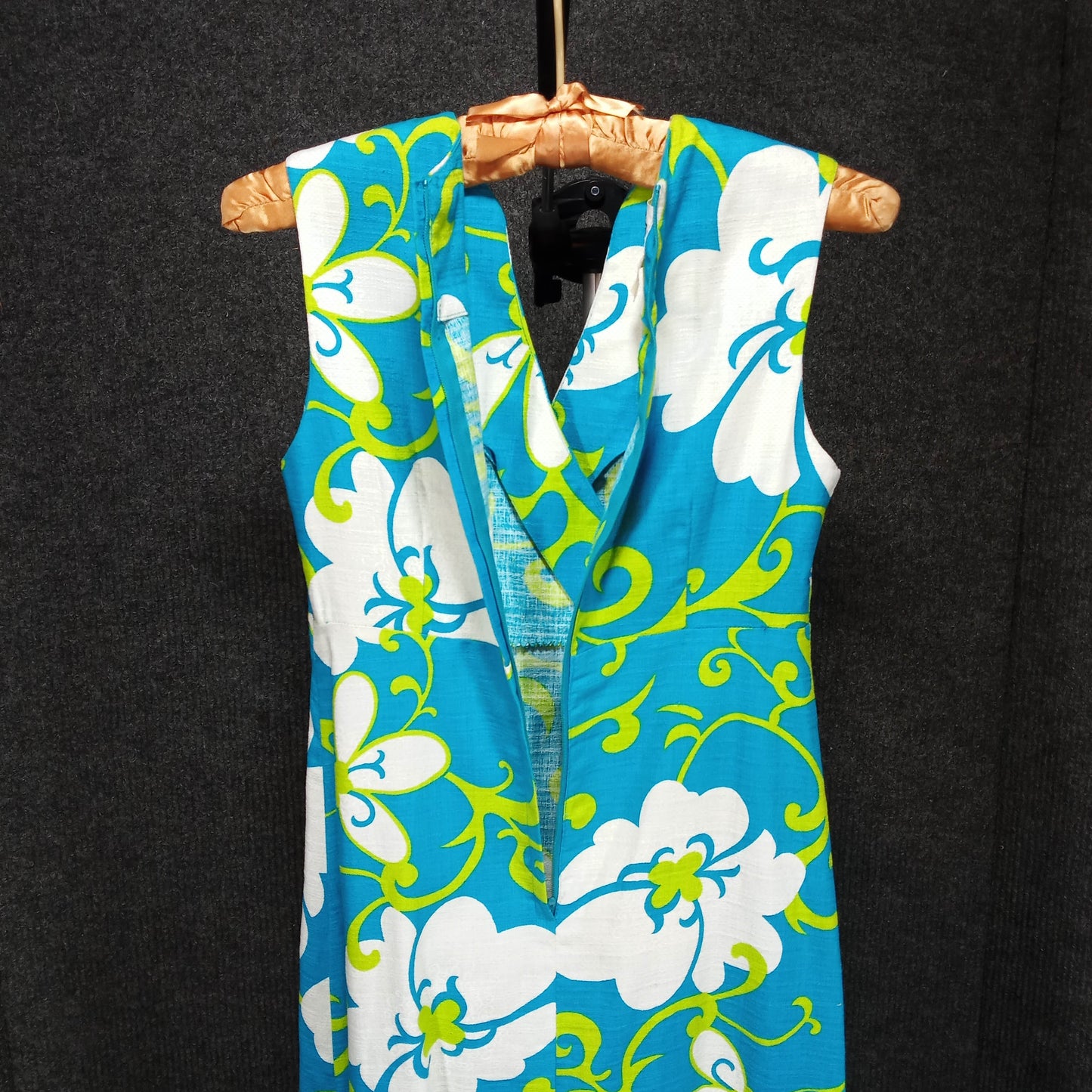 1960's Turquoise and White Hawaiian Column Dress by Darina