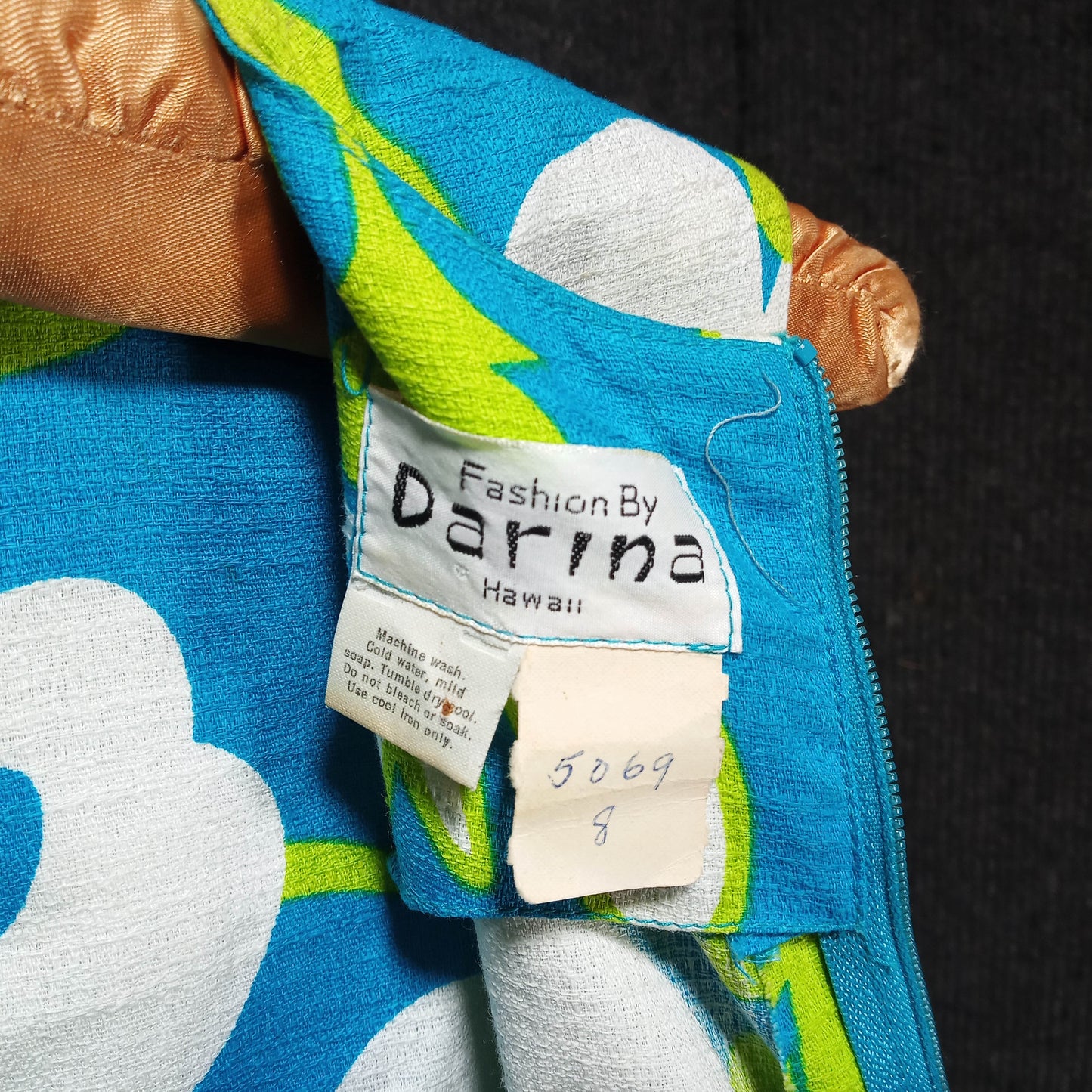 1960's Turquoise and White Hawaiian Column Dress by Darina