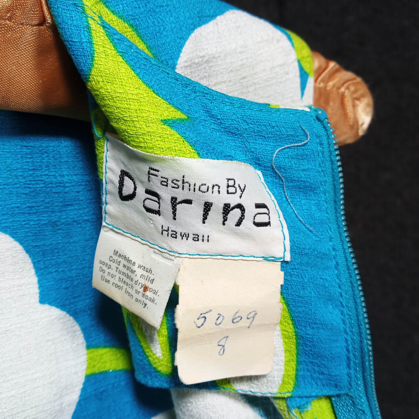 1960's Turquoise and White Hawaiian Column Dress by Darina