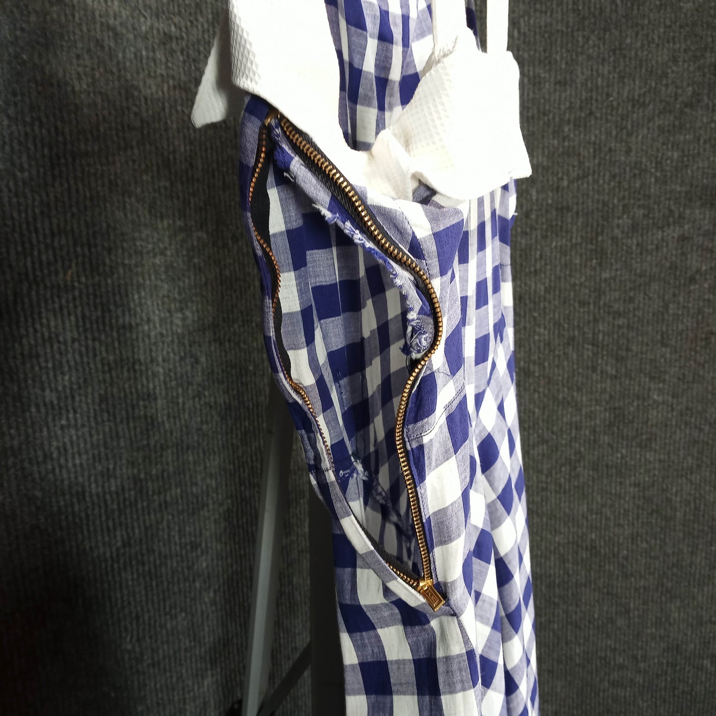 1950's Blue White Check Long Dress with Bow Strap Detail
