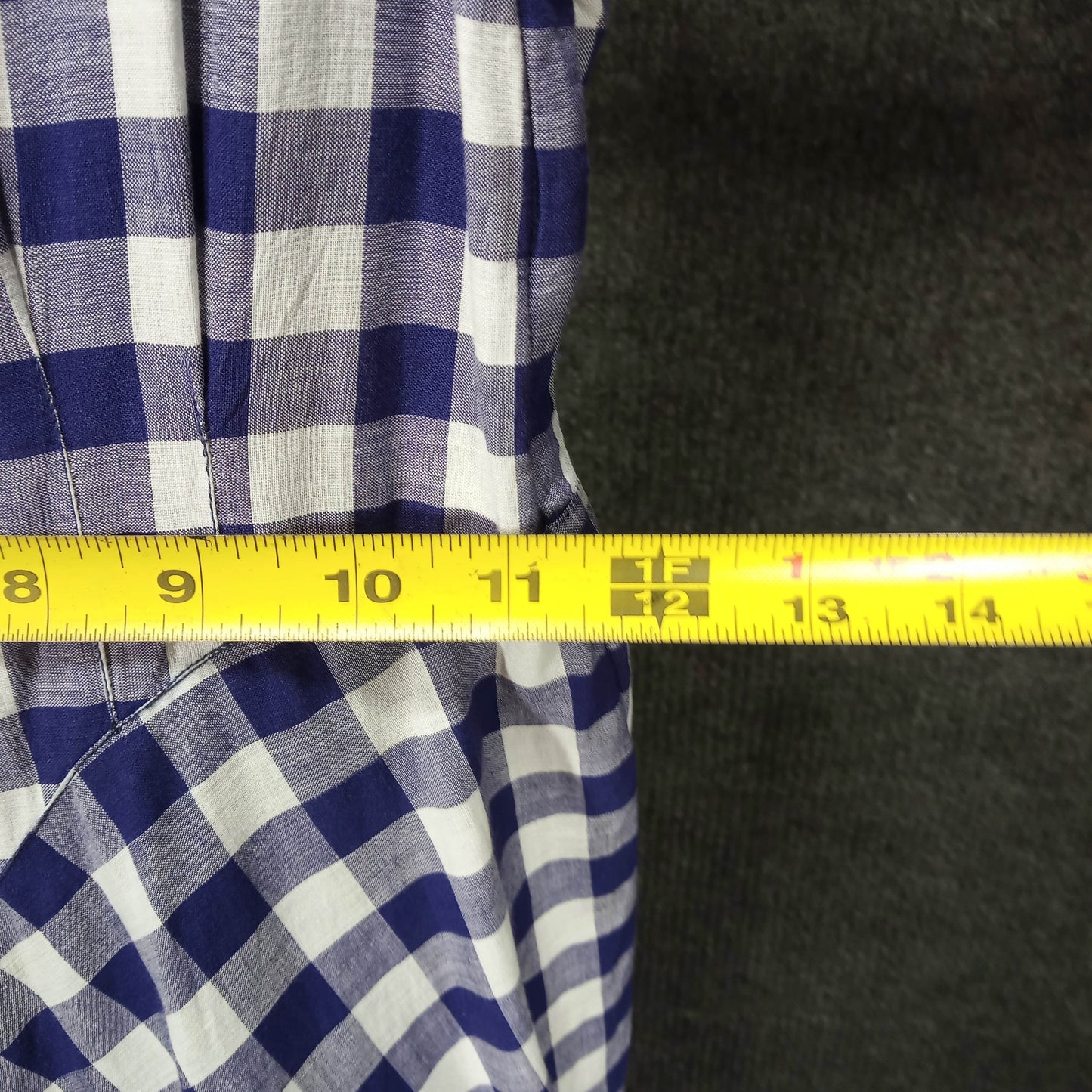 1950's Blue White Check Long Dress with Bow Strap Detail