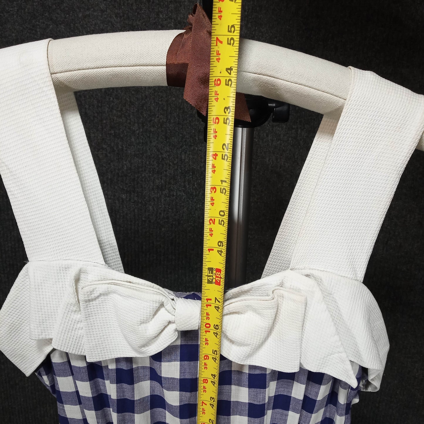 1950's Blue White Check Long Dress with Bow Strap Detail
