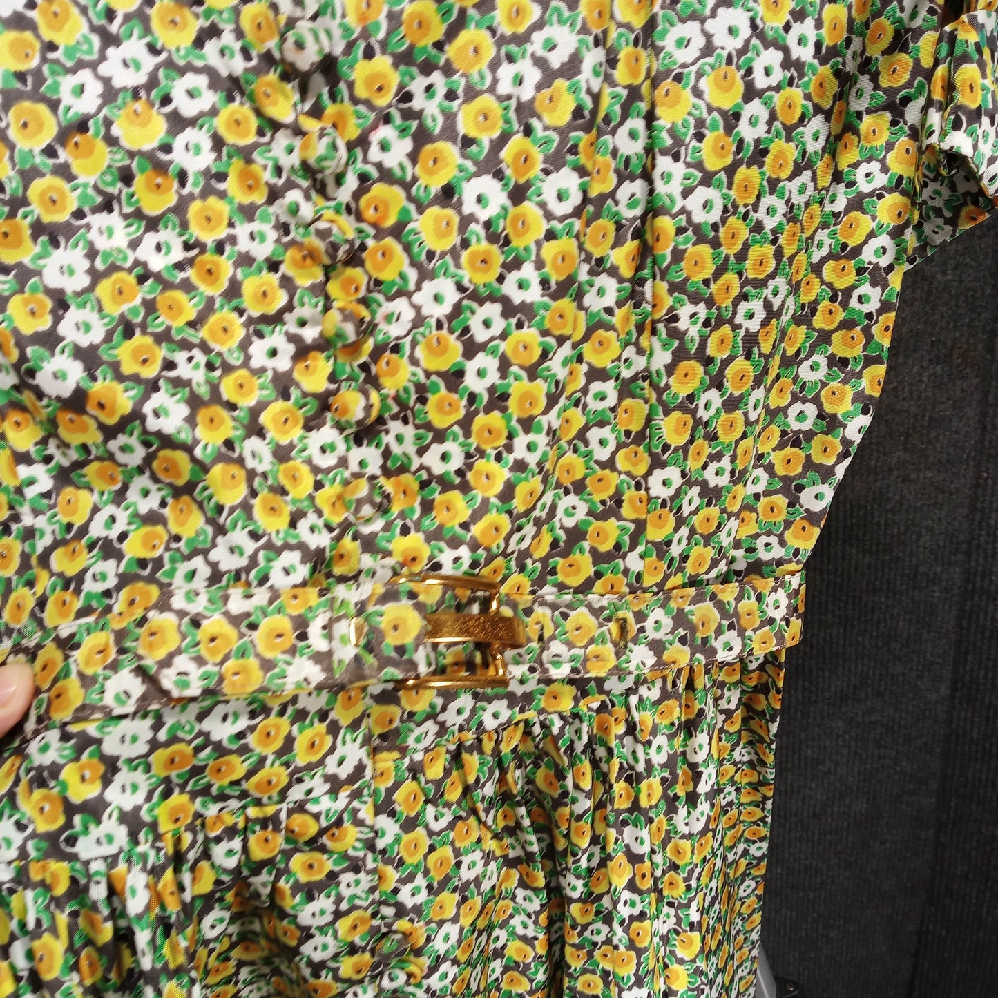 1950's Purple and Yellow Floral Taffeta Circle Dress by Jonathan Logan