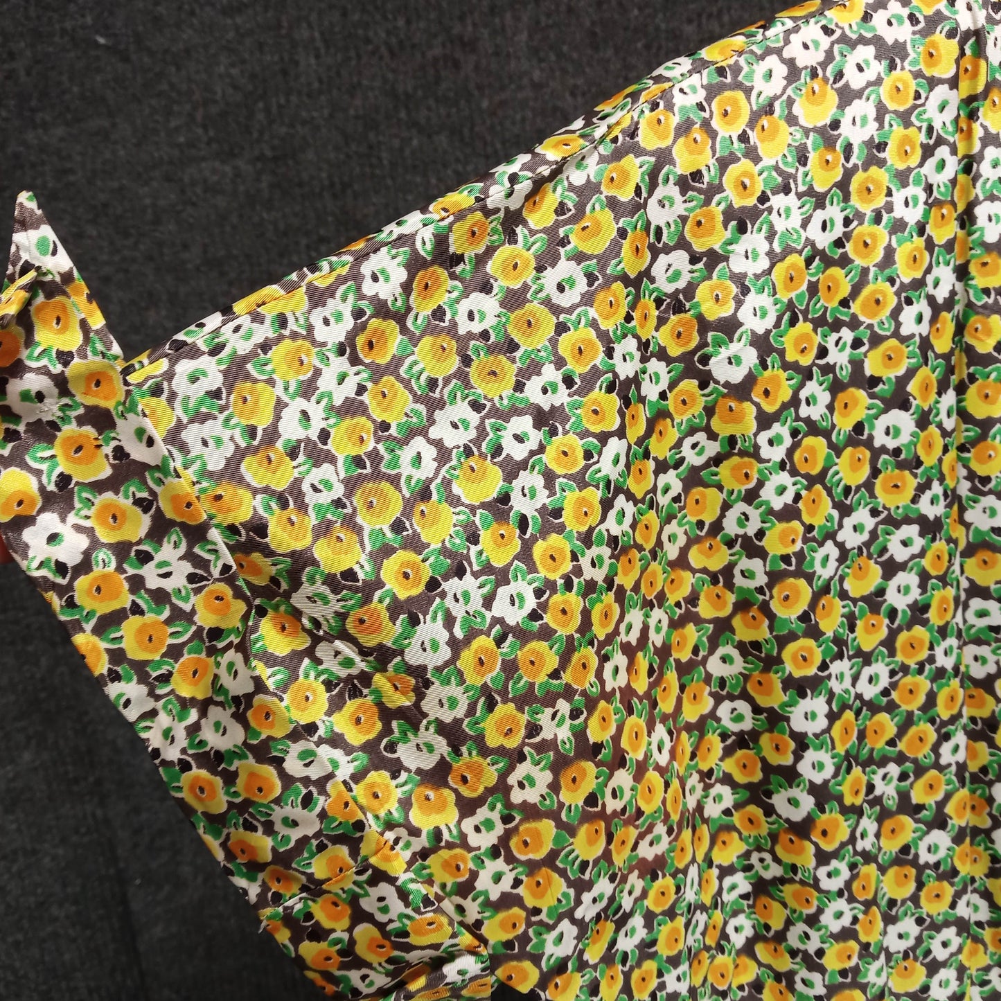 1950's Purple and Yellow Floral Taffeta Circle Dress by Jonathan Logan