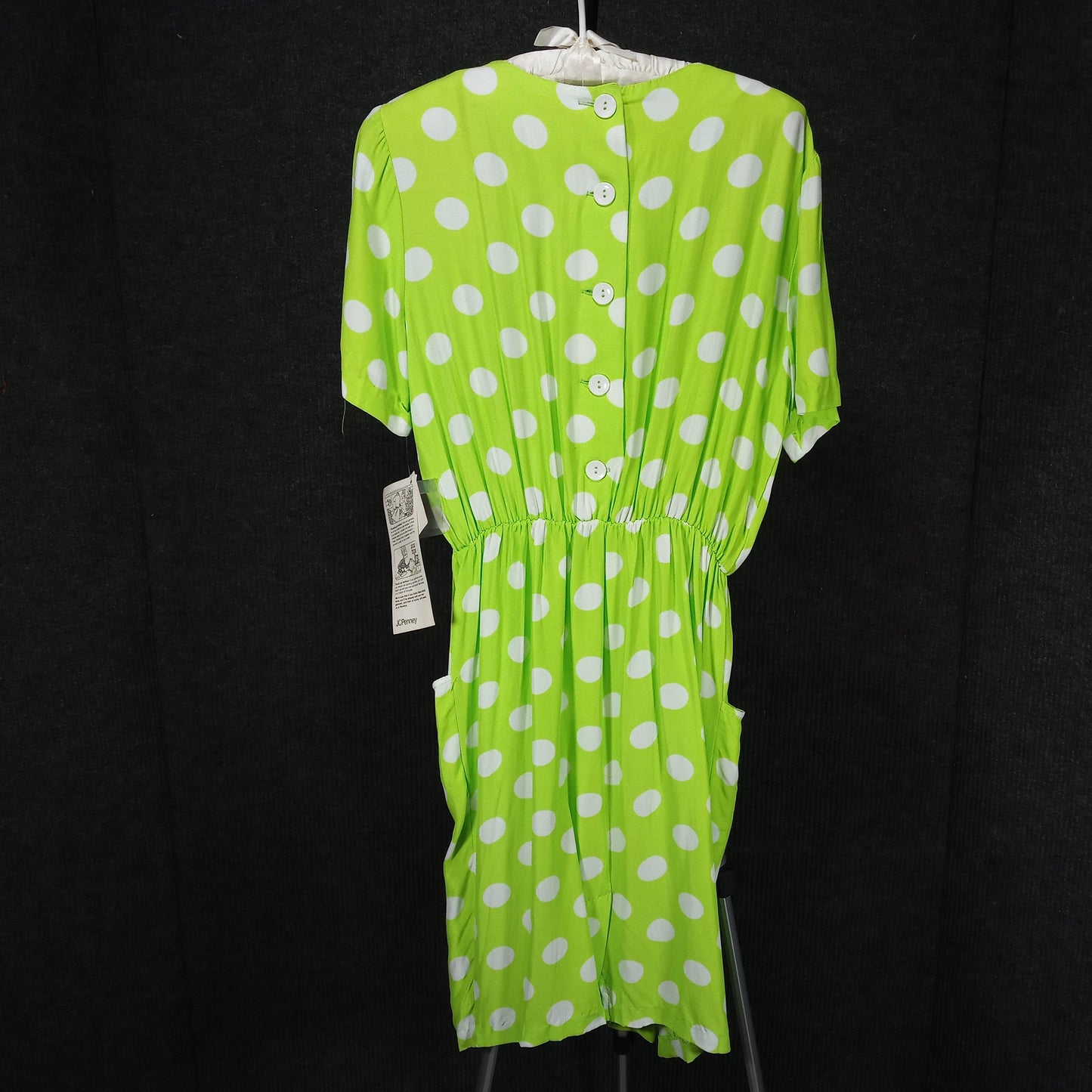 1970's Green & White Polka Dot Rayon Dress