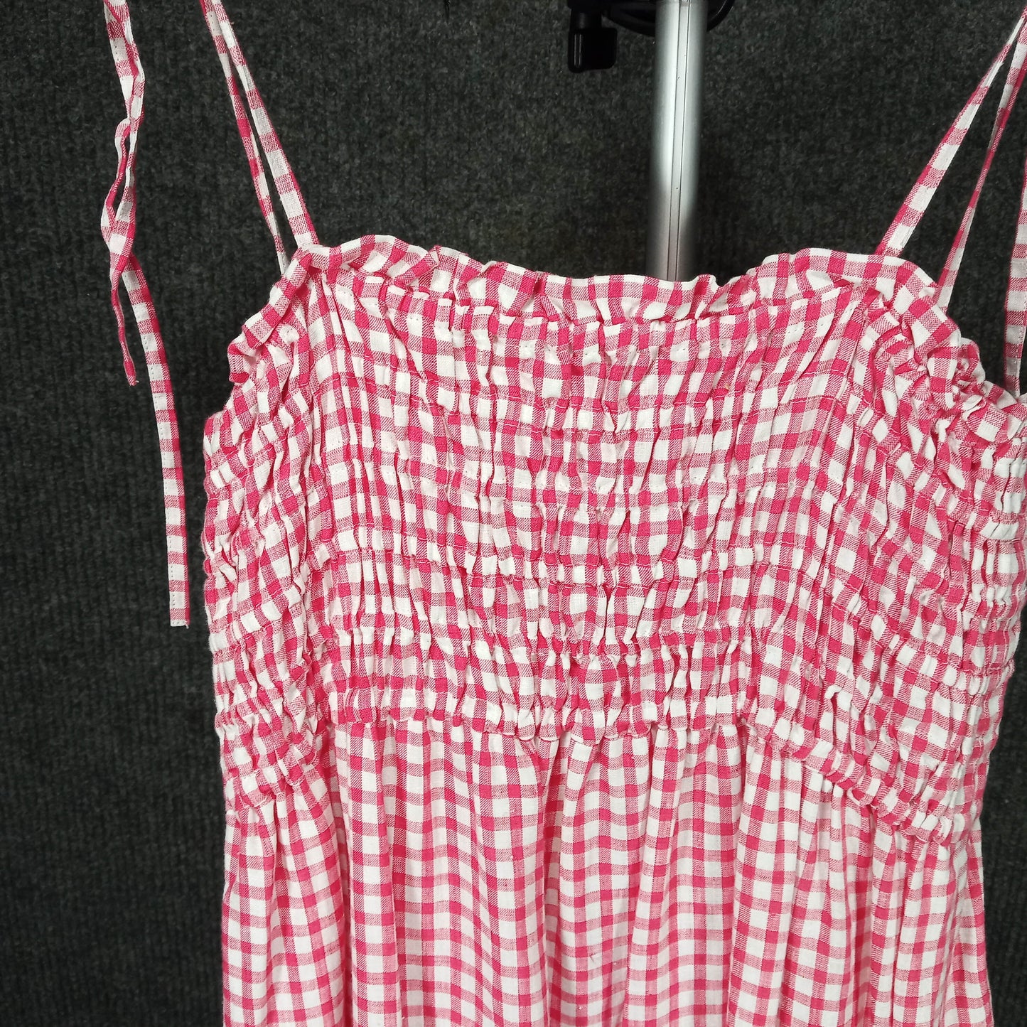 1960's Red & White Check Picnic Dress with a Smocked Bust