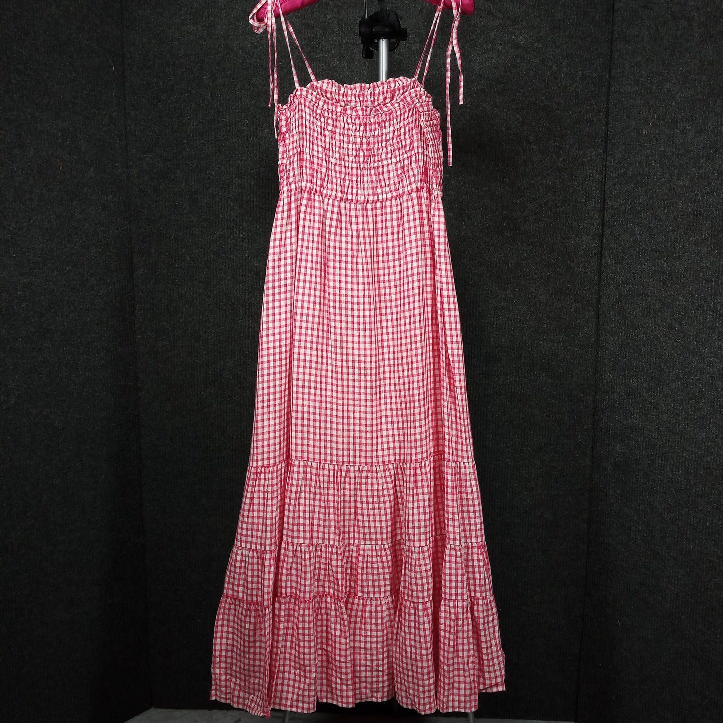 1960's Red & White Check Picnic Dress with a Smocked Bust